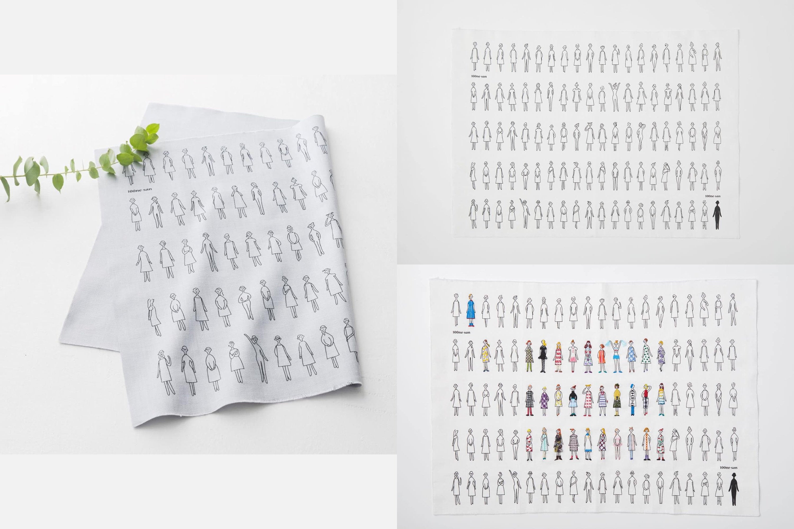 "100 Nee-san" Embroidery Fabric, White