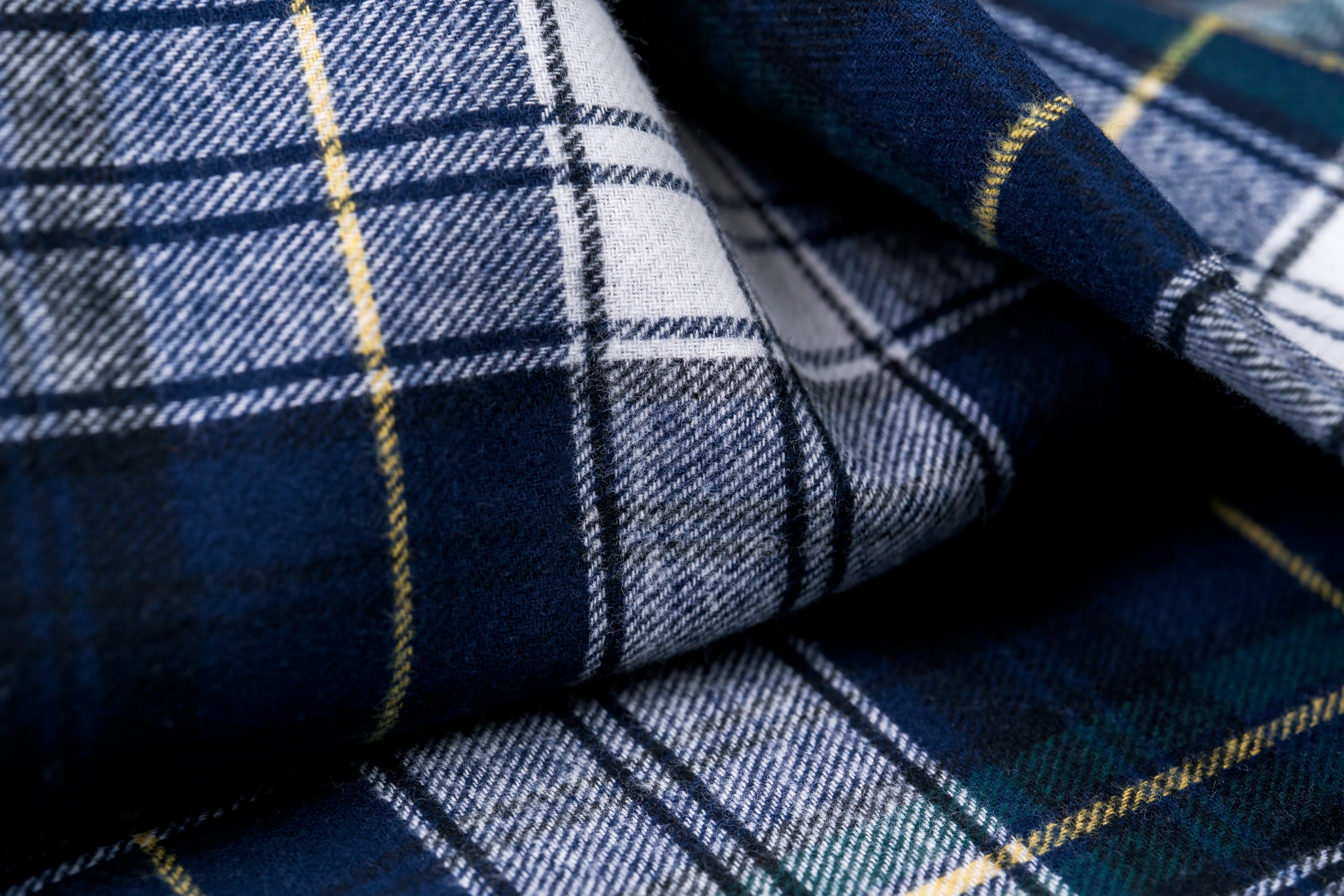 Yarn-Dyed Cotton Flannel, Navy/Green Tartan