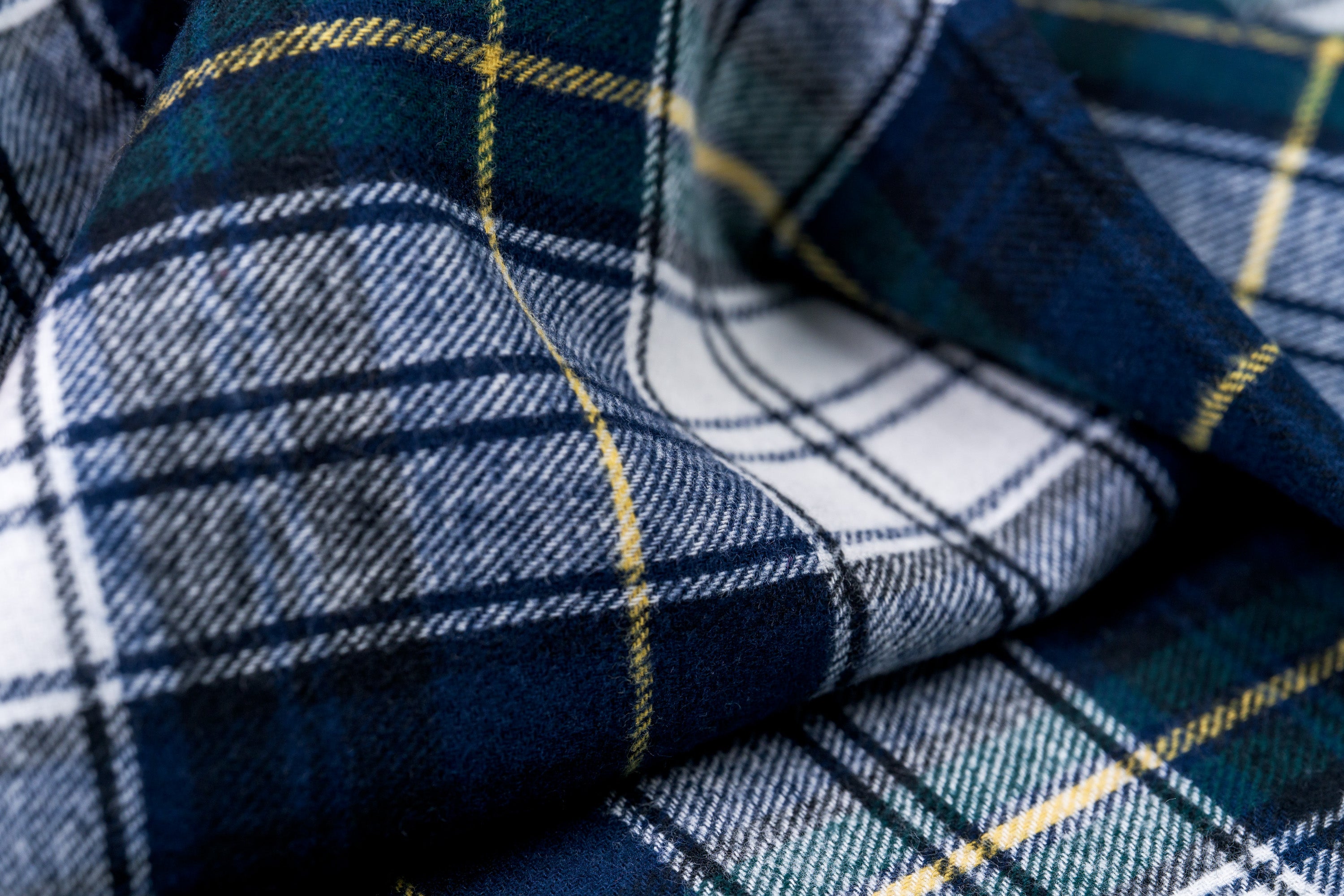Yarn-Dyed Cotton Flannel, Navy/Green Tartan