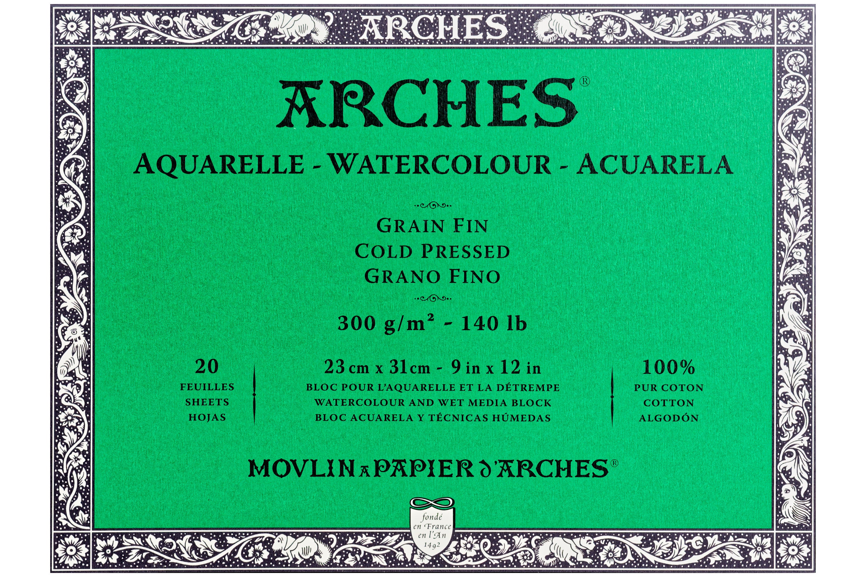 Arches Watercolor Paper Block, Cold Press, 9" x 12"