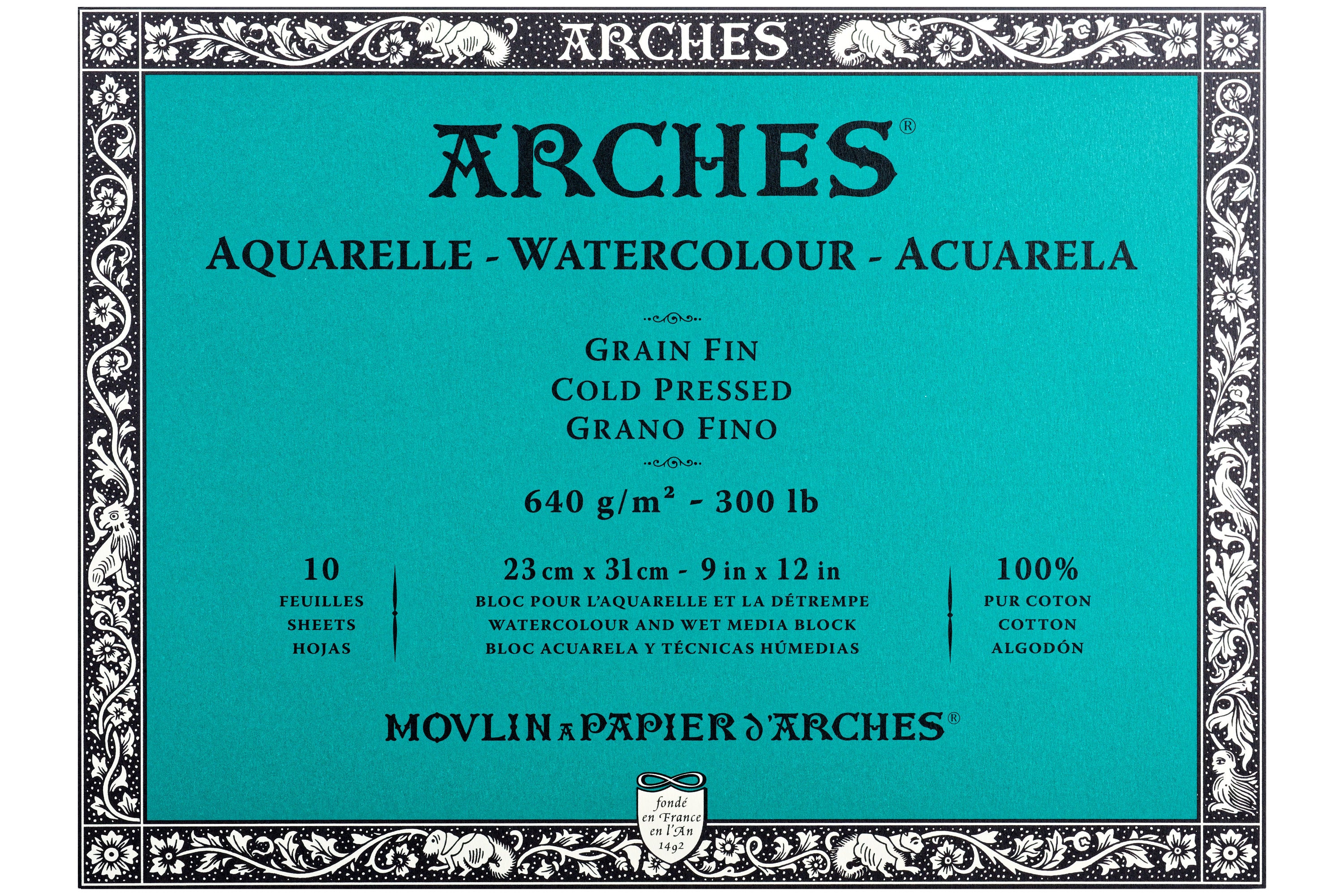 Arches Watercolor Paper Block, Heavyweight Cold Press, 9" x 12"