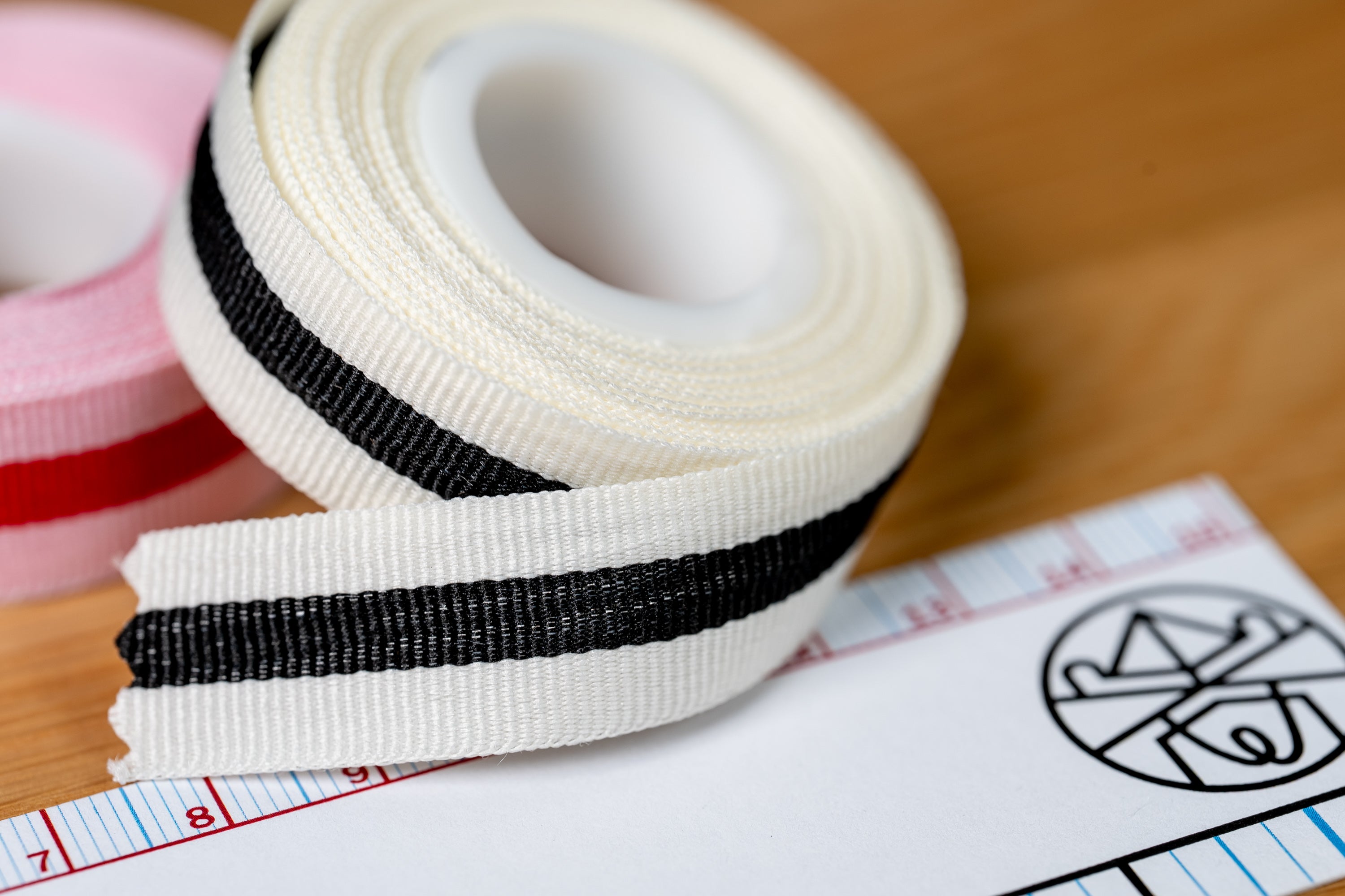 Striped Grosgrain Ribbon, Buff/Black