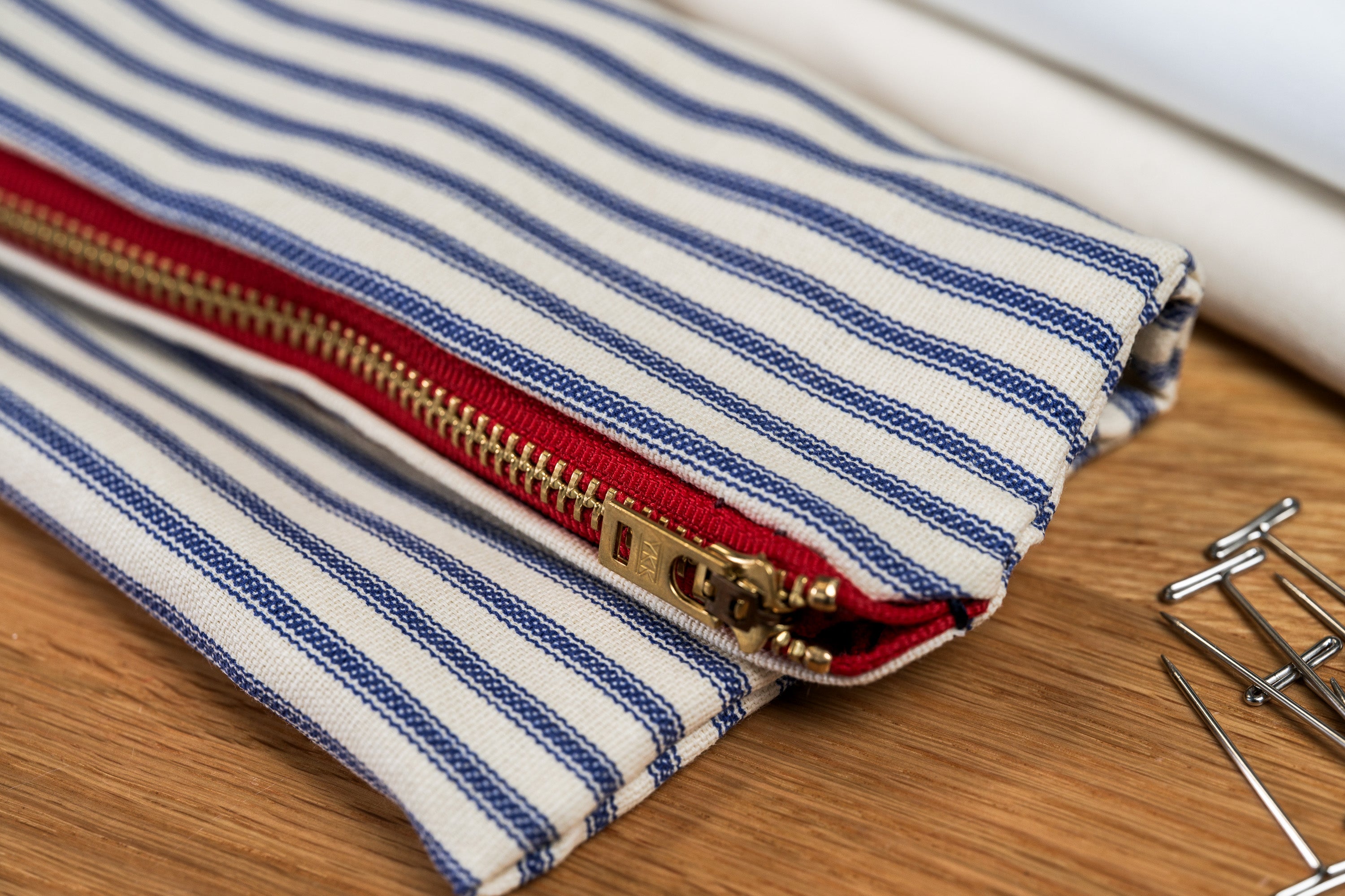 Cotton Ticking By The Yard, Blue Stripe