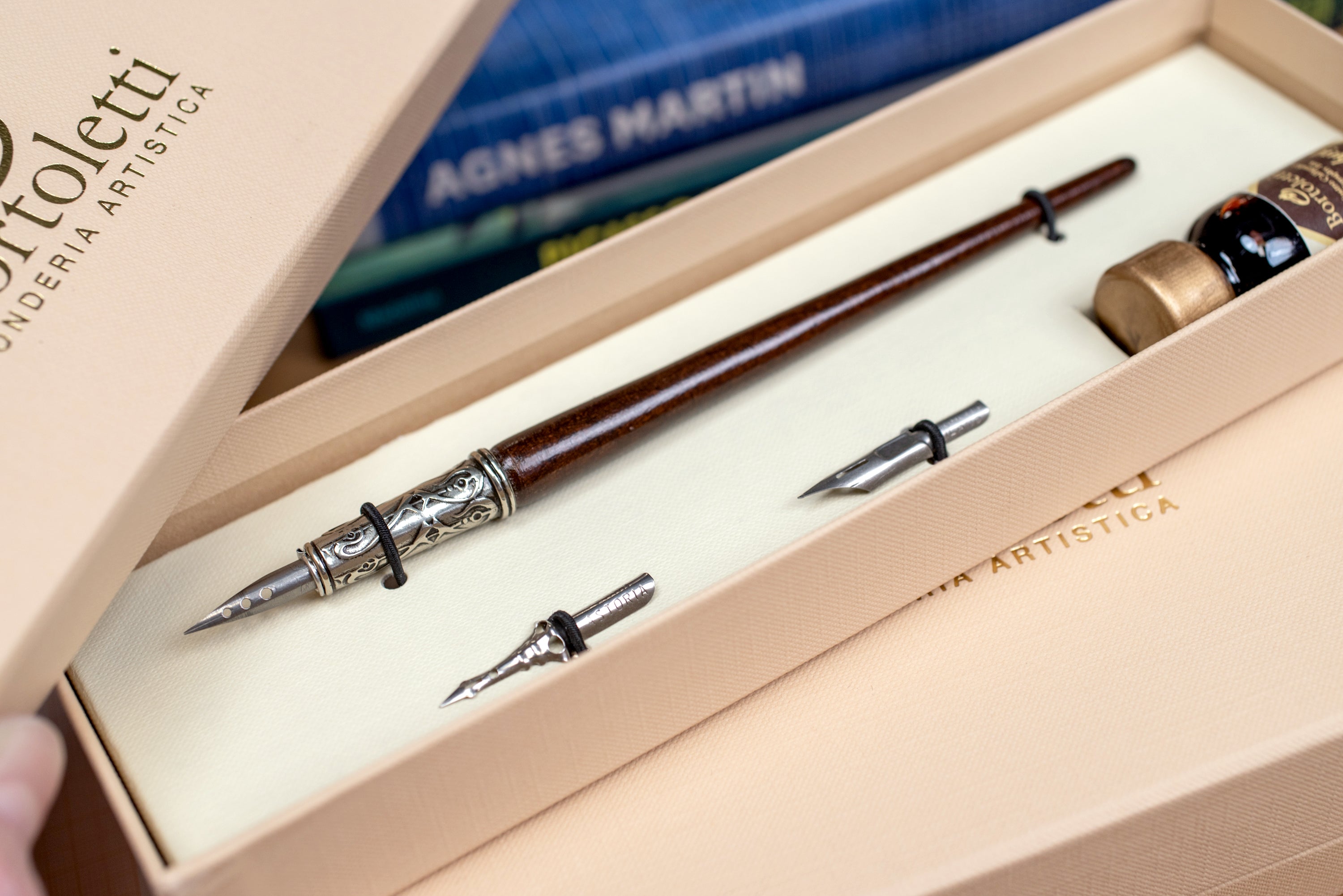 Donato Dip Pen Set, Beech/Bronze, with Vintage Metal Nibs