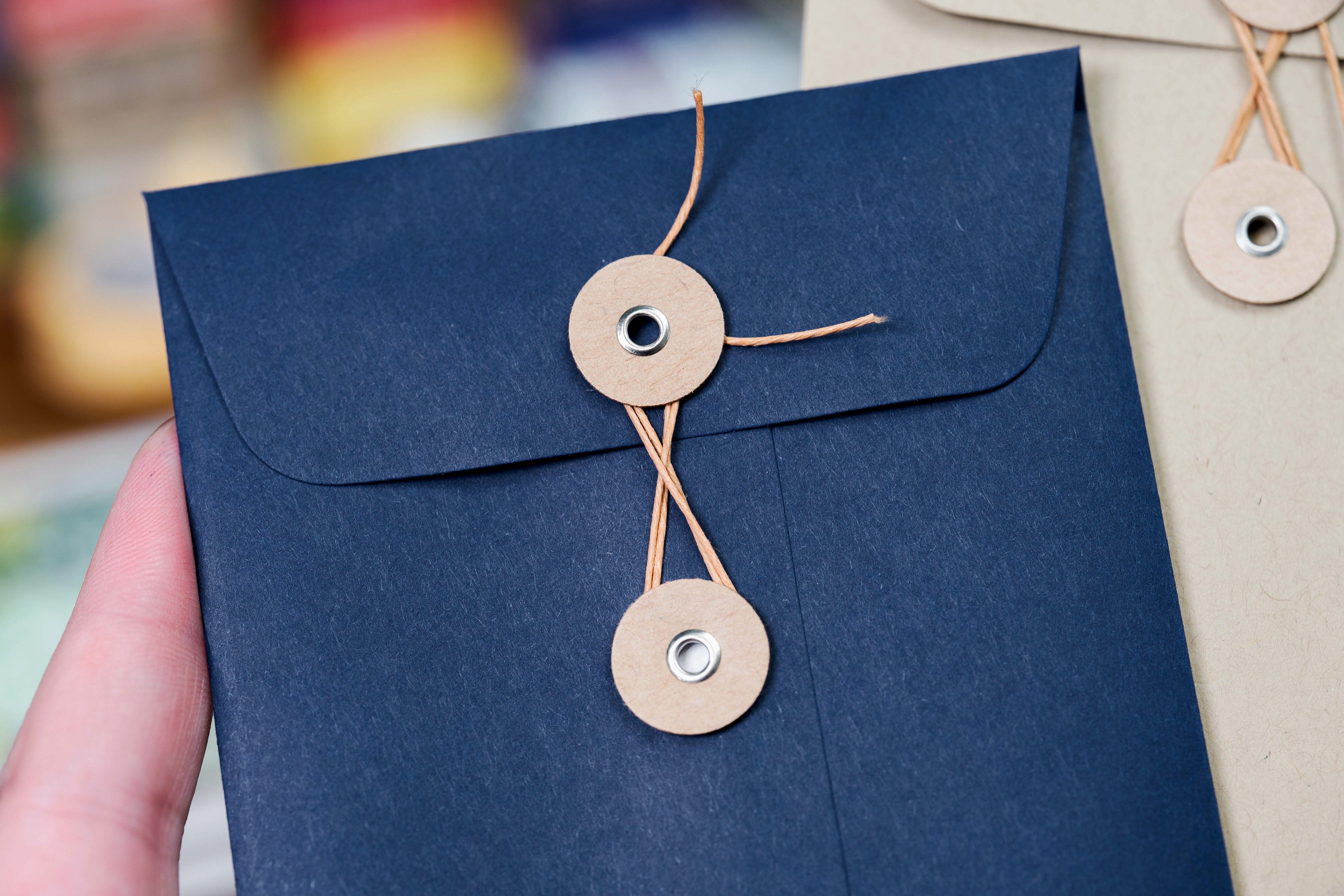Button-and-String Letter Envelopes, Navy, Set of 10