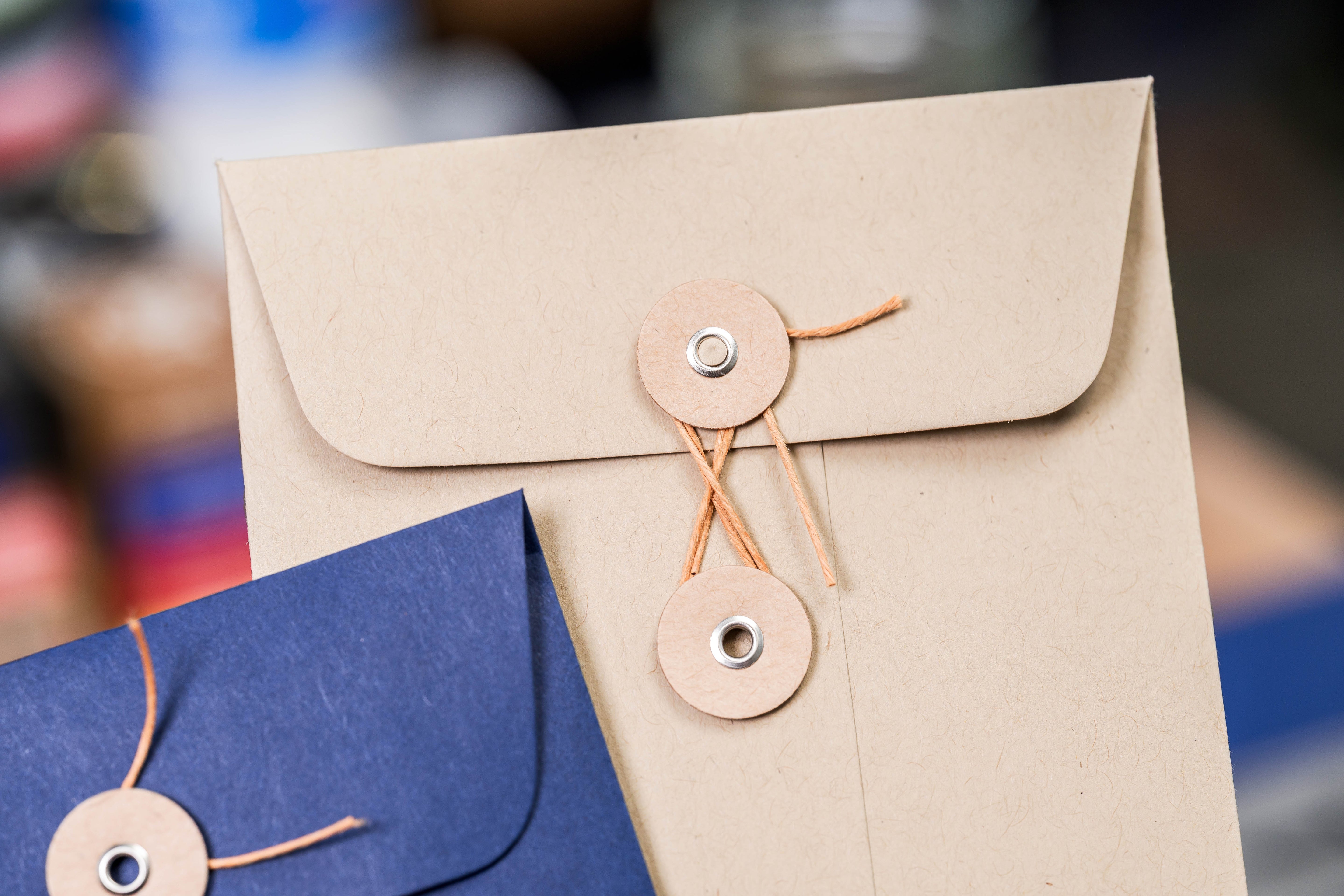 Button-and-String Letter Envelopes, Khaki, Set of 10