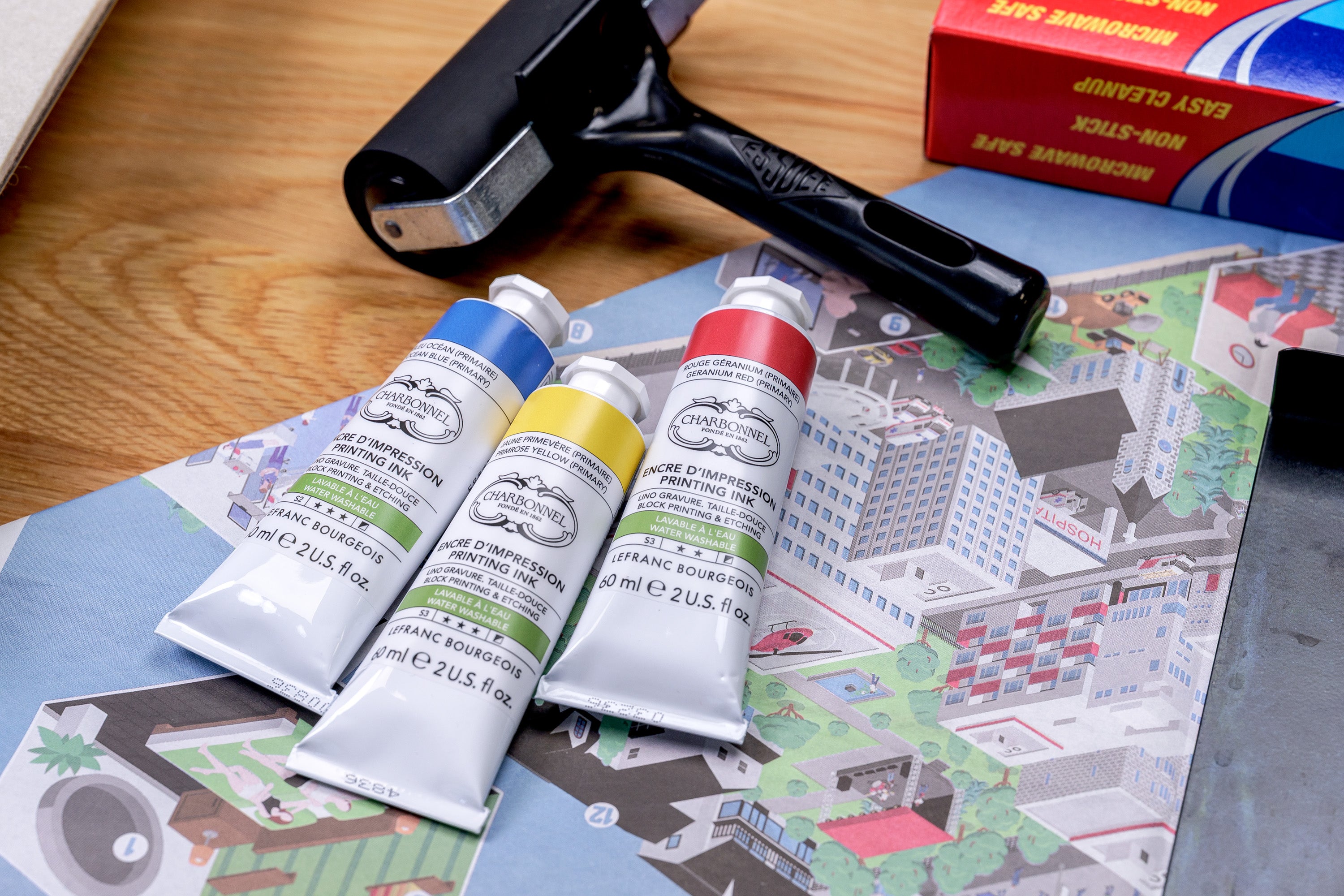 Water-Washable Oil-Based Printmaking Ink, 4 Essential Tubes
