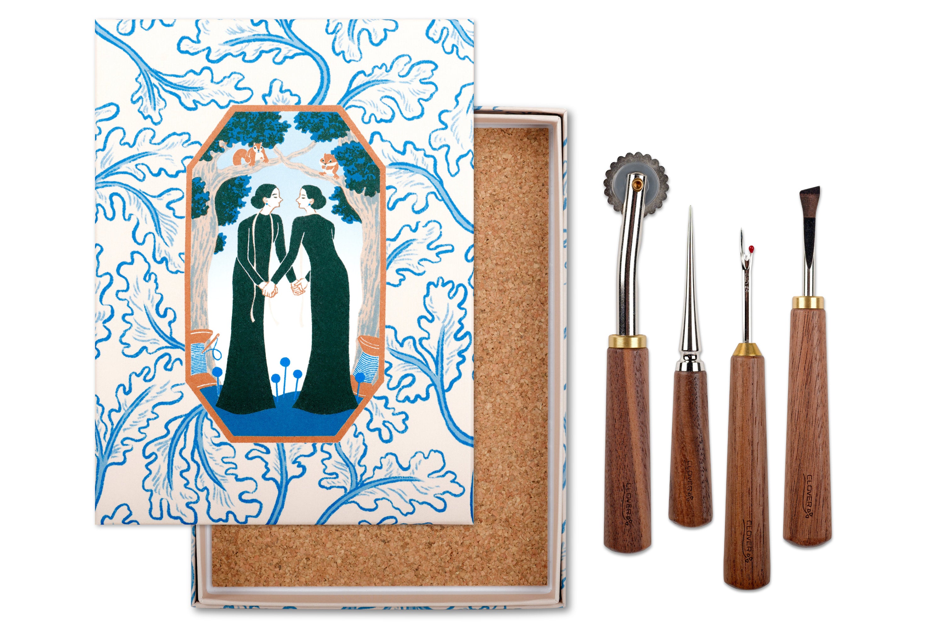 Premium Walnut Sewing Tools, Set of 4