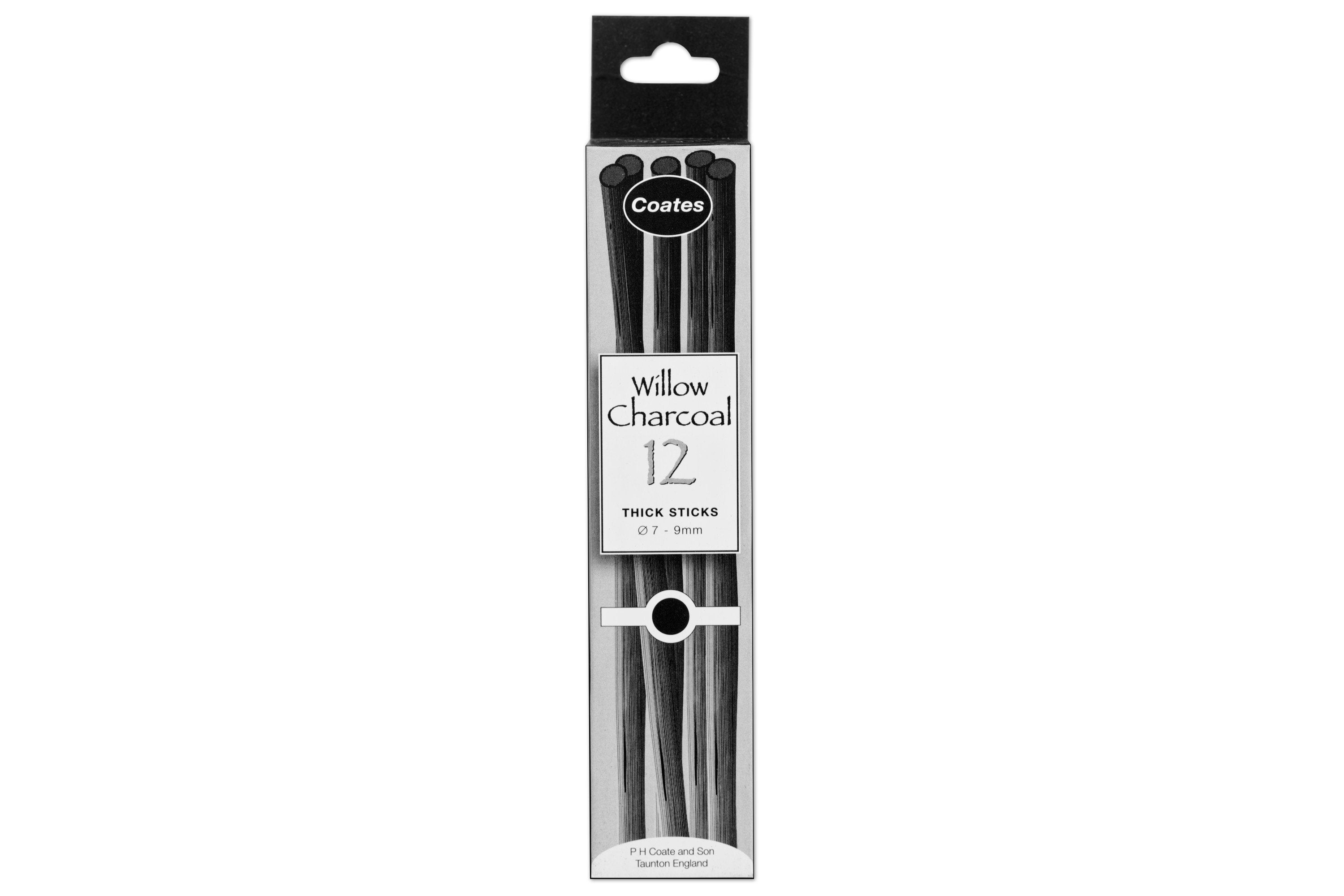 Willow Charcoal, 12 Thick Sticks (⌀7-9 mm)