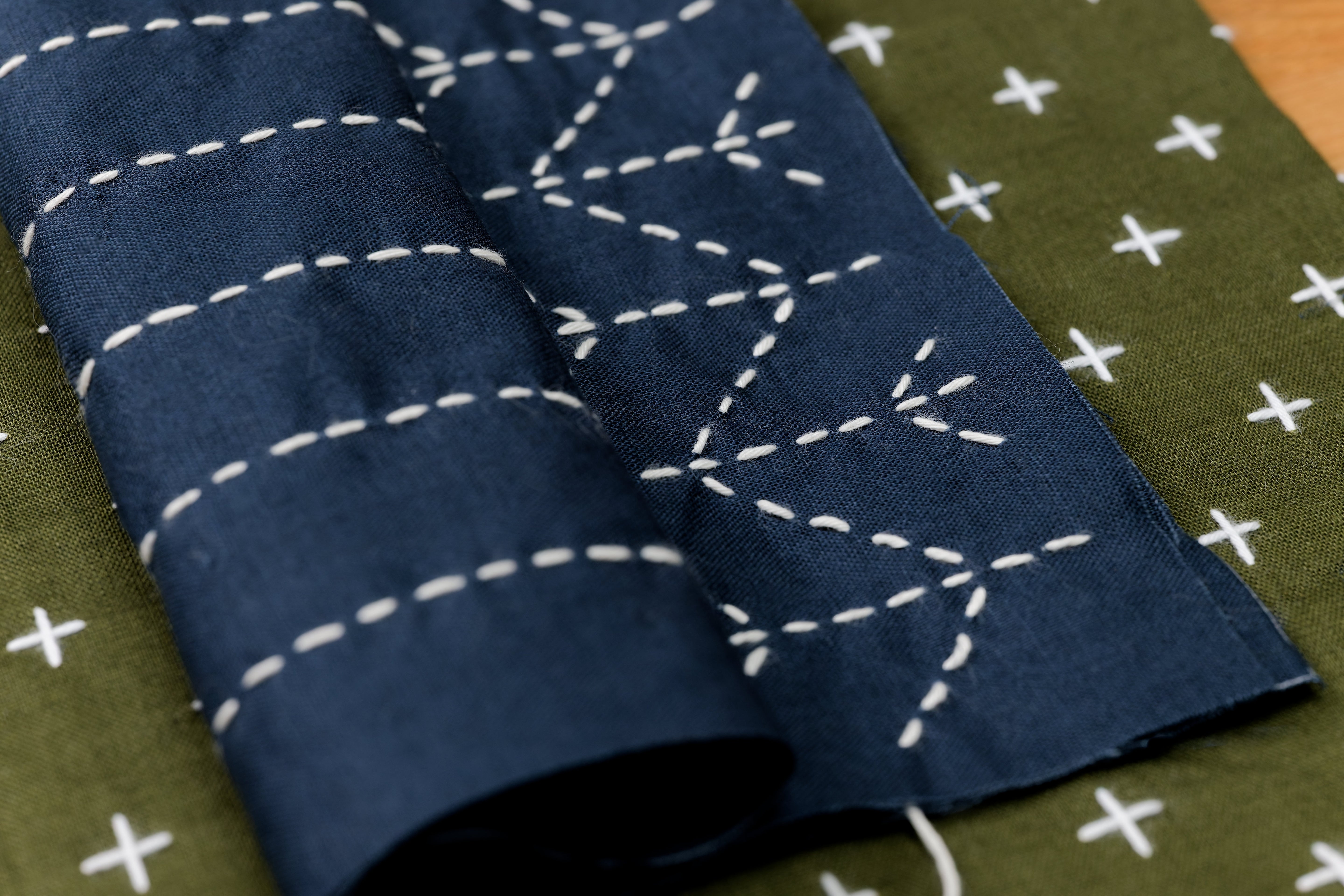 Sashiko Cloth with Disappearing Lines (Flax Beige/Crosses)