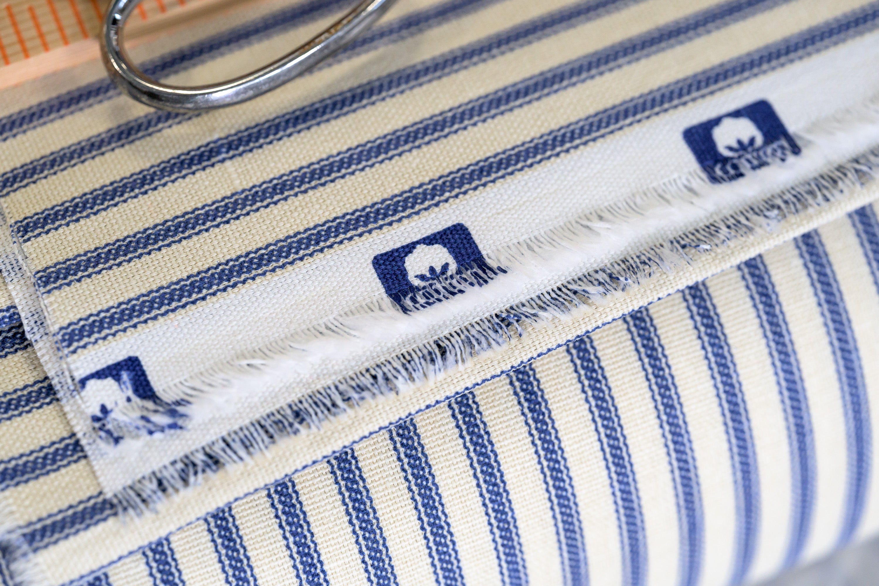 Cotton Ticking By The Yard, Blue Stripe
