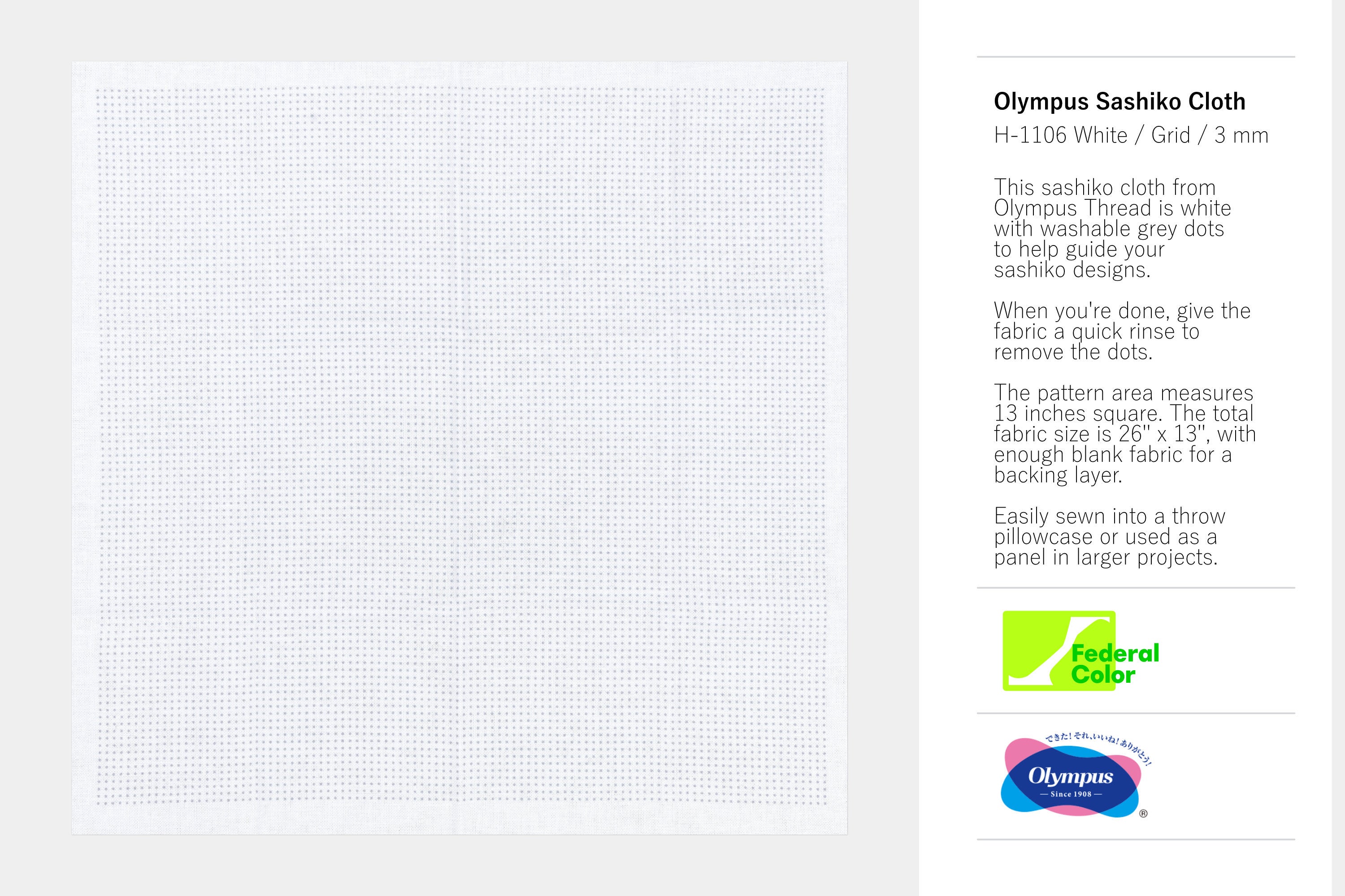 Olympus Sashiko Cloth, Water-Erasable Dot Grid