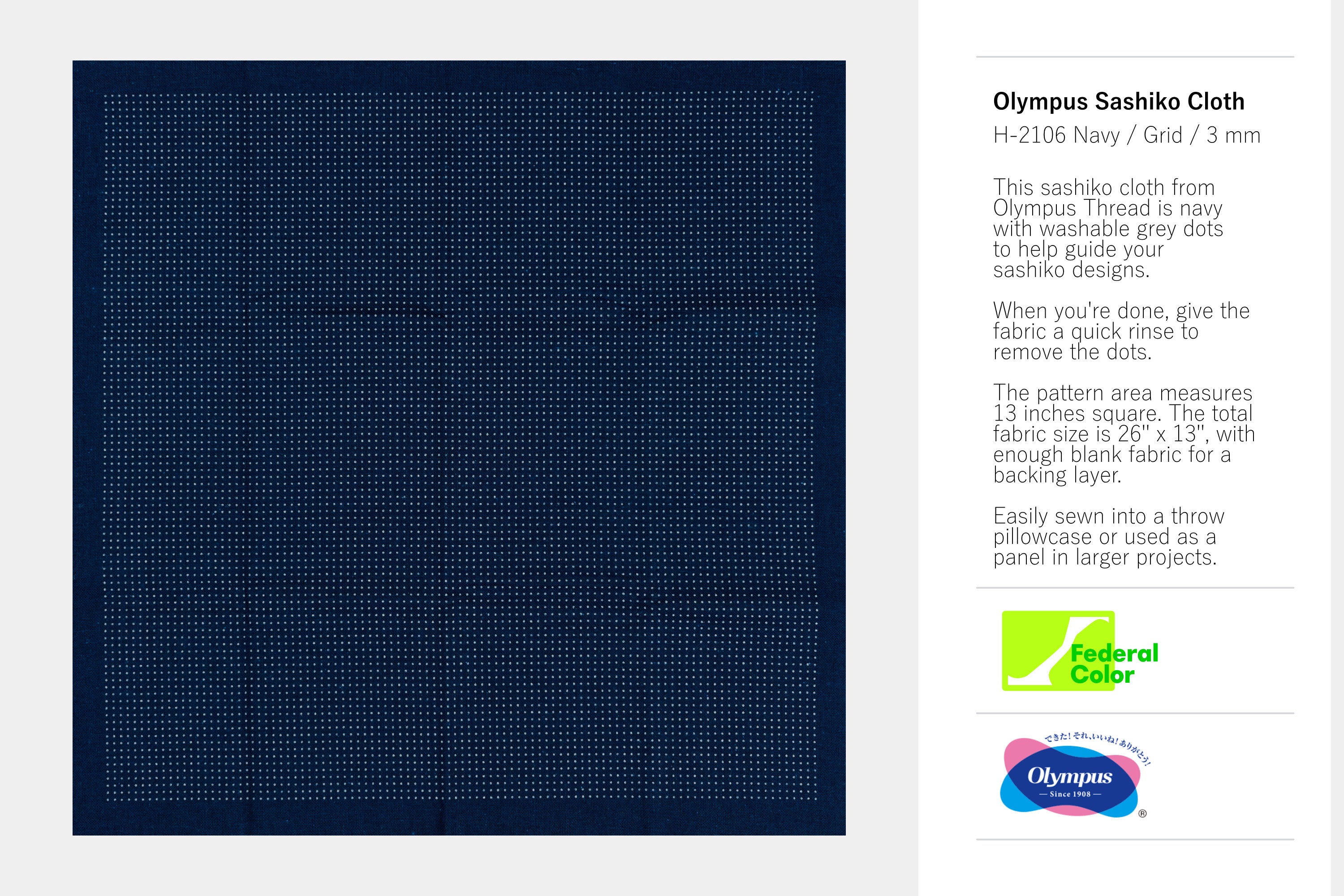 Olympus Sashiko Cloth, Water-Erasable Dot Grid