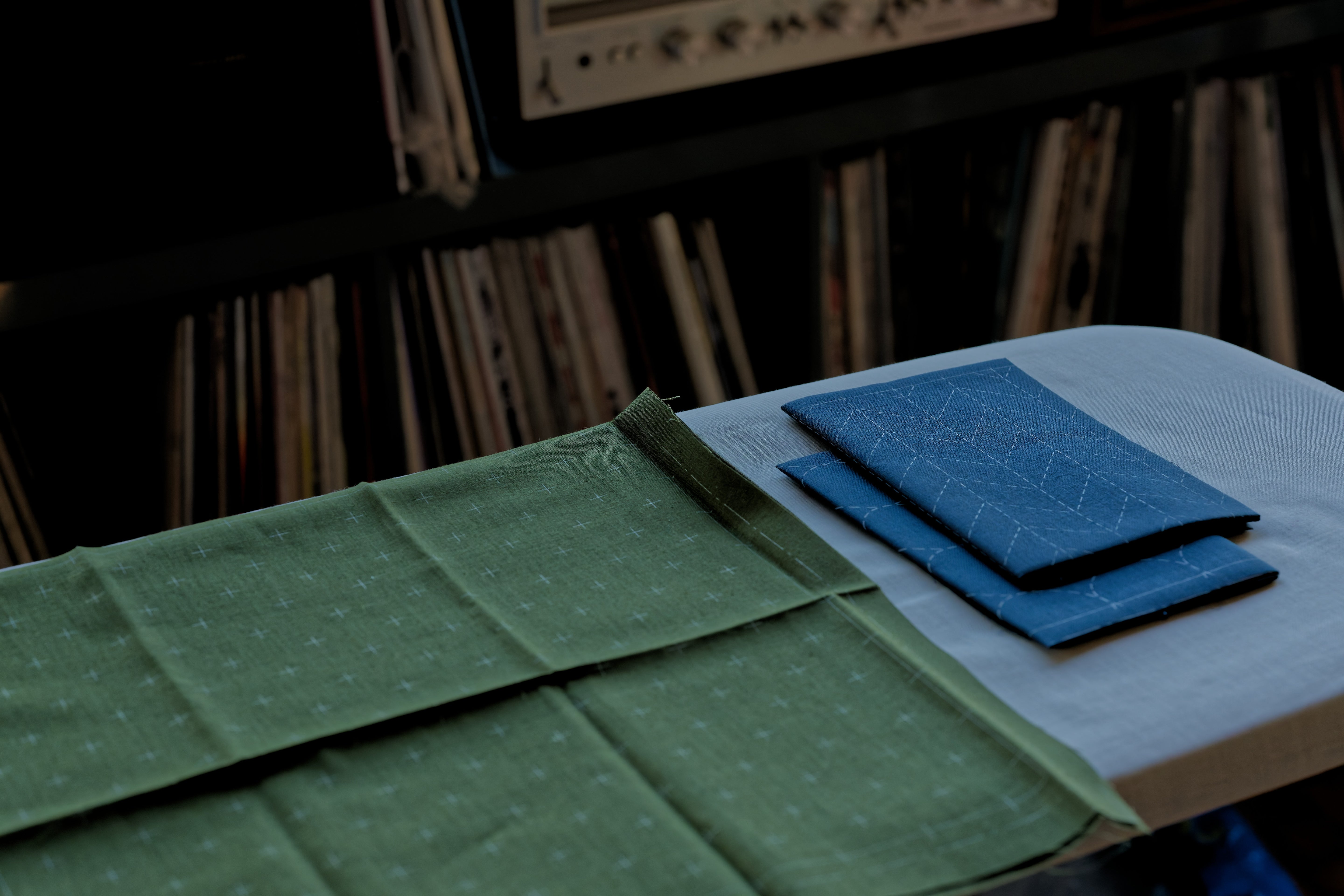 Sashiko Cloth with Disappearing Lines (Blue/Circles)