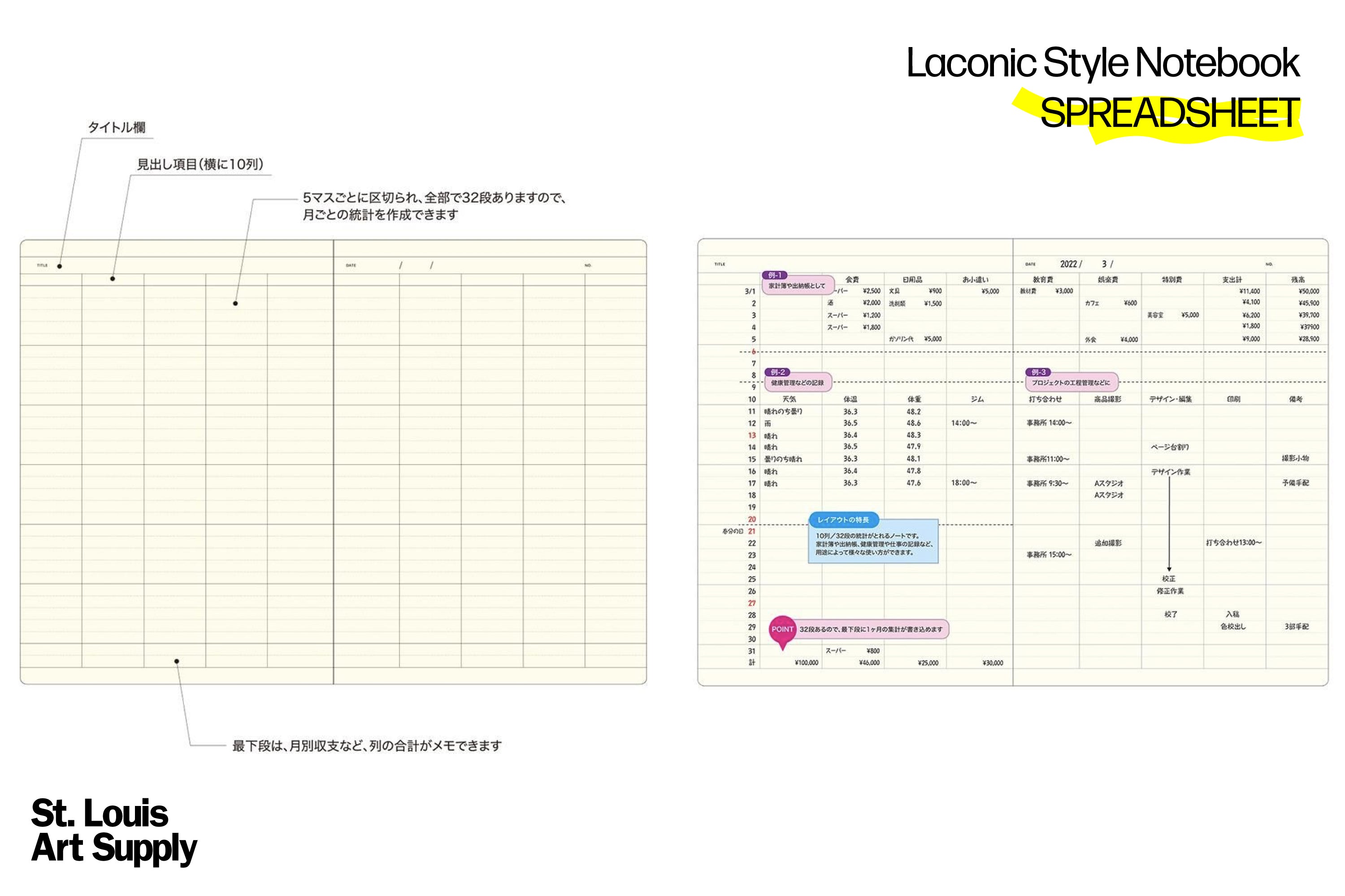 Laconic Style Notebook: Spreadsheet