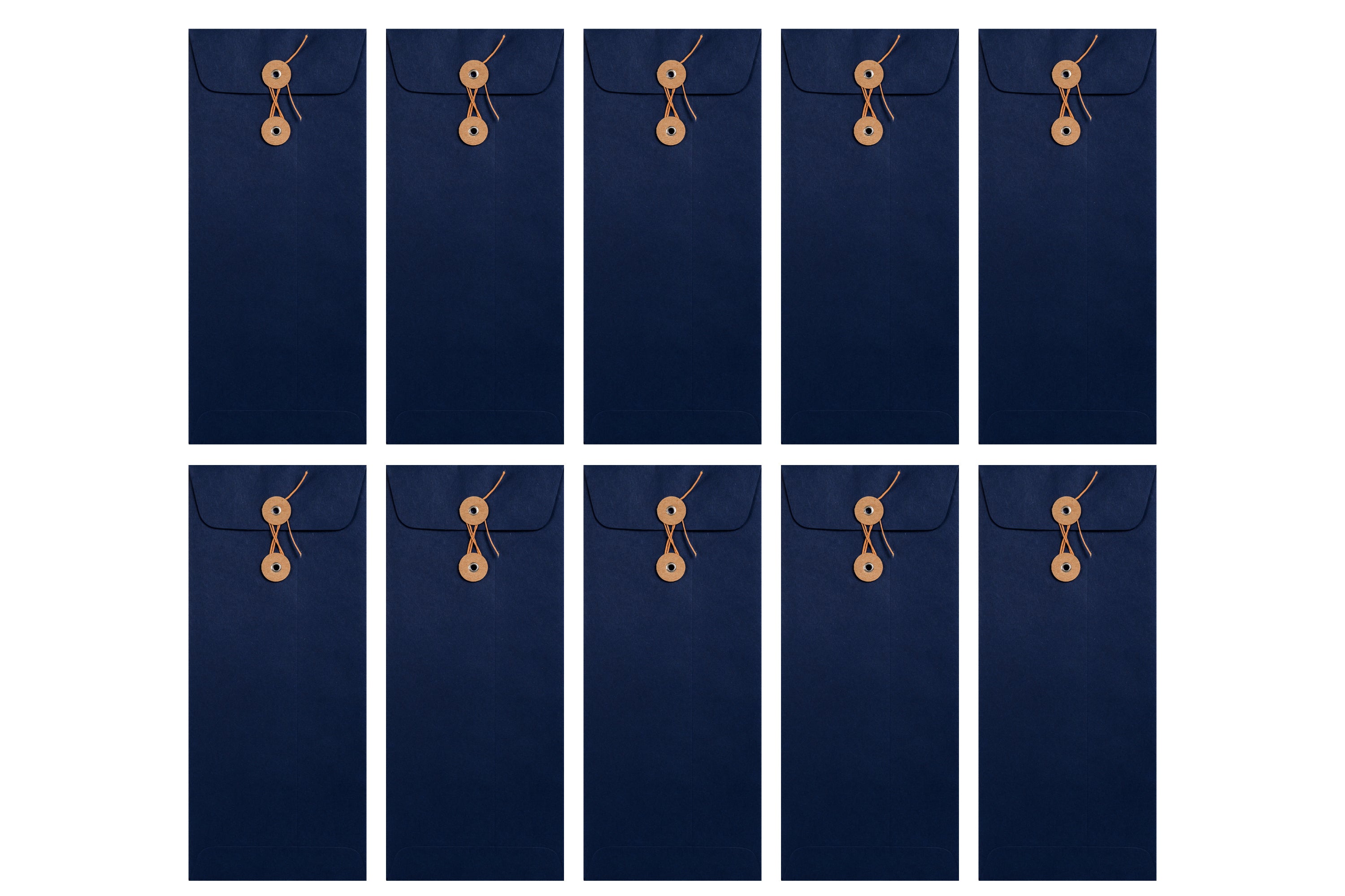 Button-and-String Letter Envelopes, Navy, Set of 10