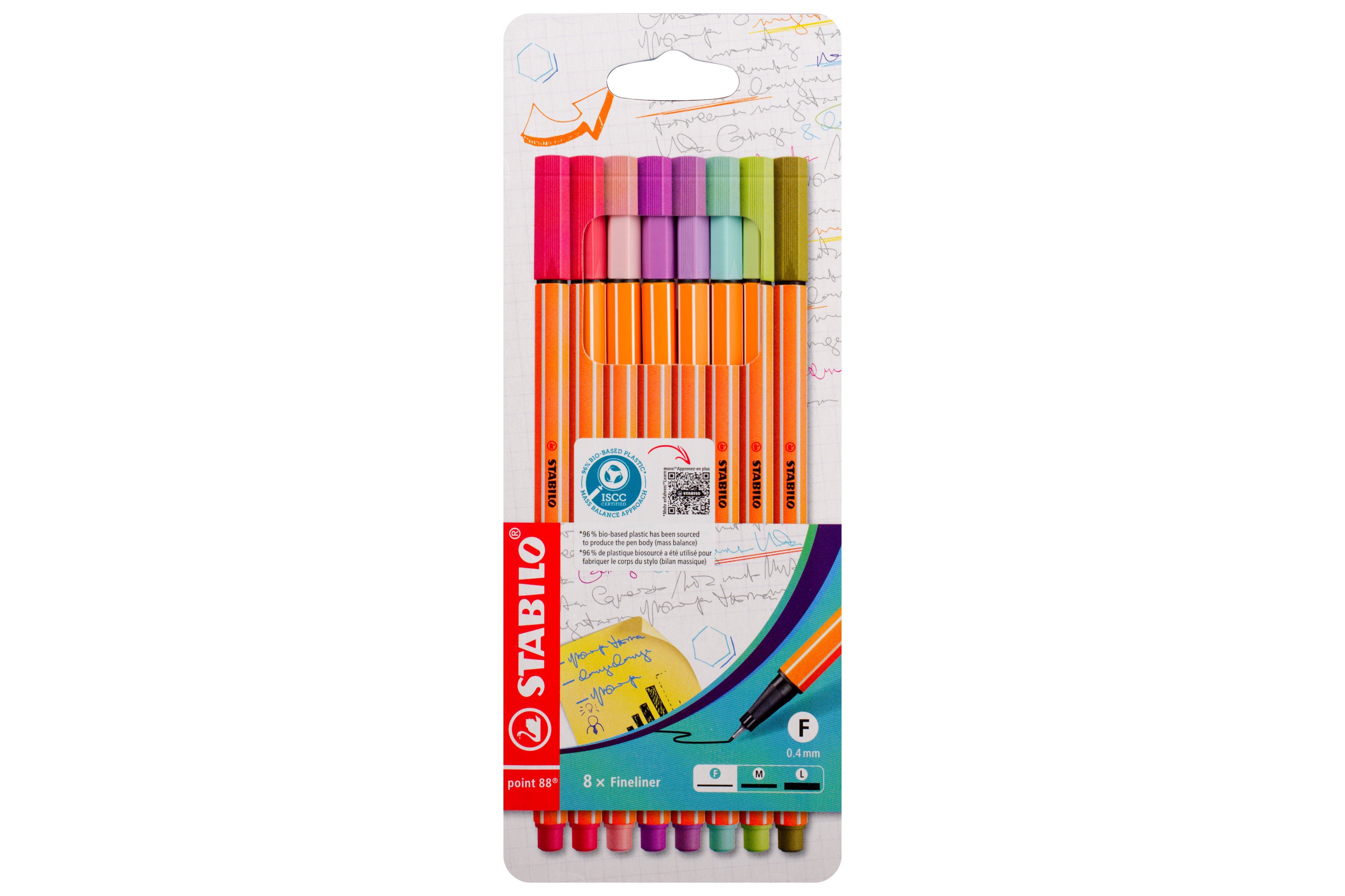 Point 88 Fineliner Pens, Soft Colors Set of 8