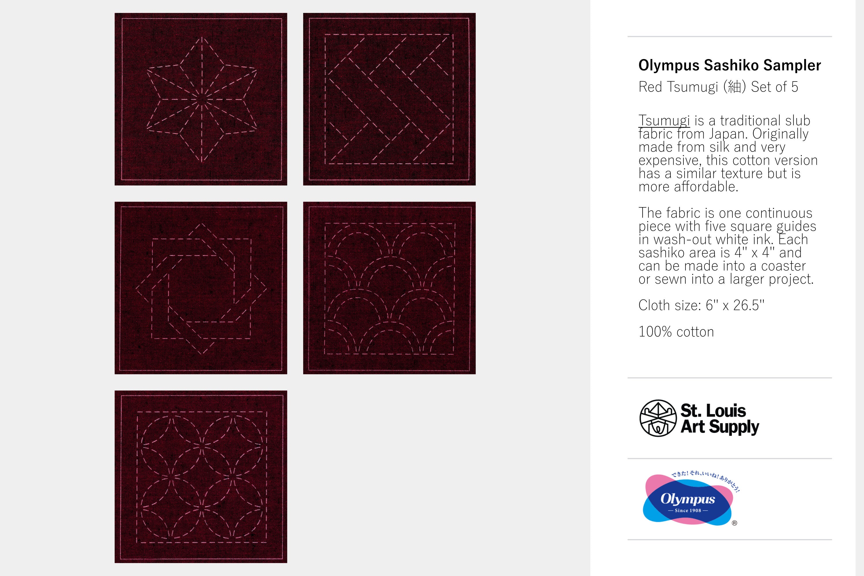 Mini Sashiko Samplers, 4" Red Tsumugi Set