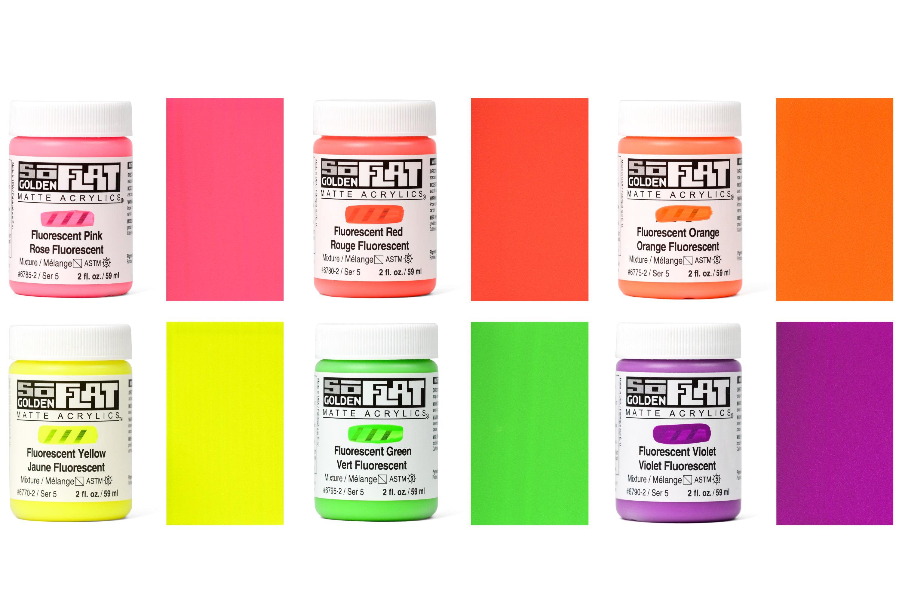 Golden SoFlat Matte Acrylics, Fluorescent Set of 6
