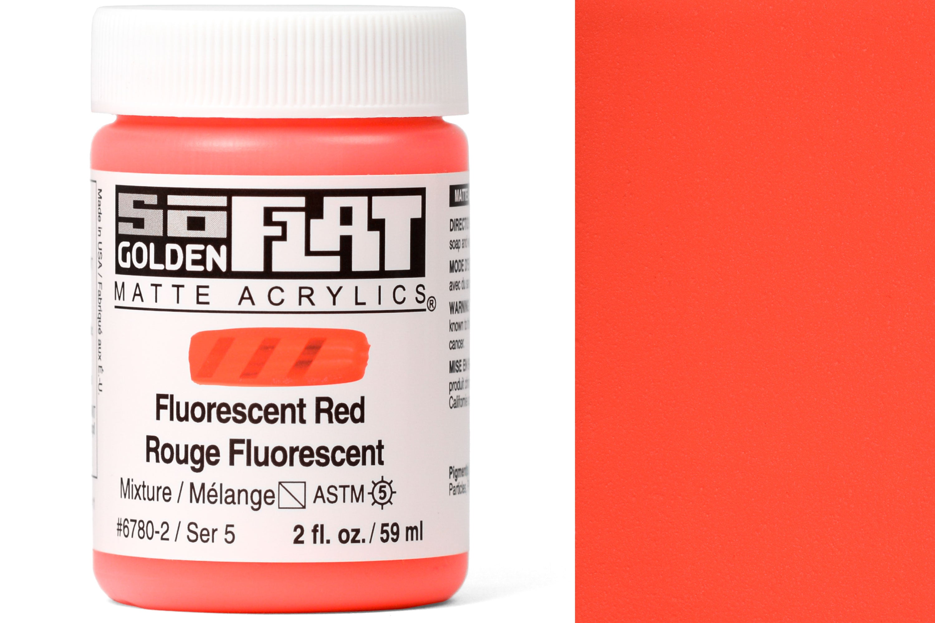 thumbnail image 2 of Golden SoFlat Matte Acrylic Paint - Fluorescent Red, 2 Oz Jar, Non-Glossy Artist Paint 2 of 5