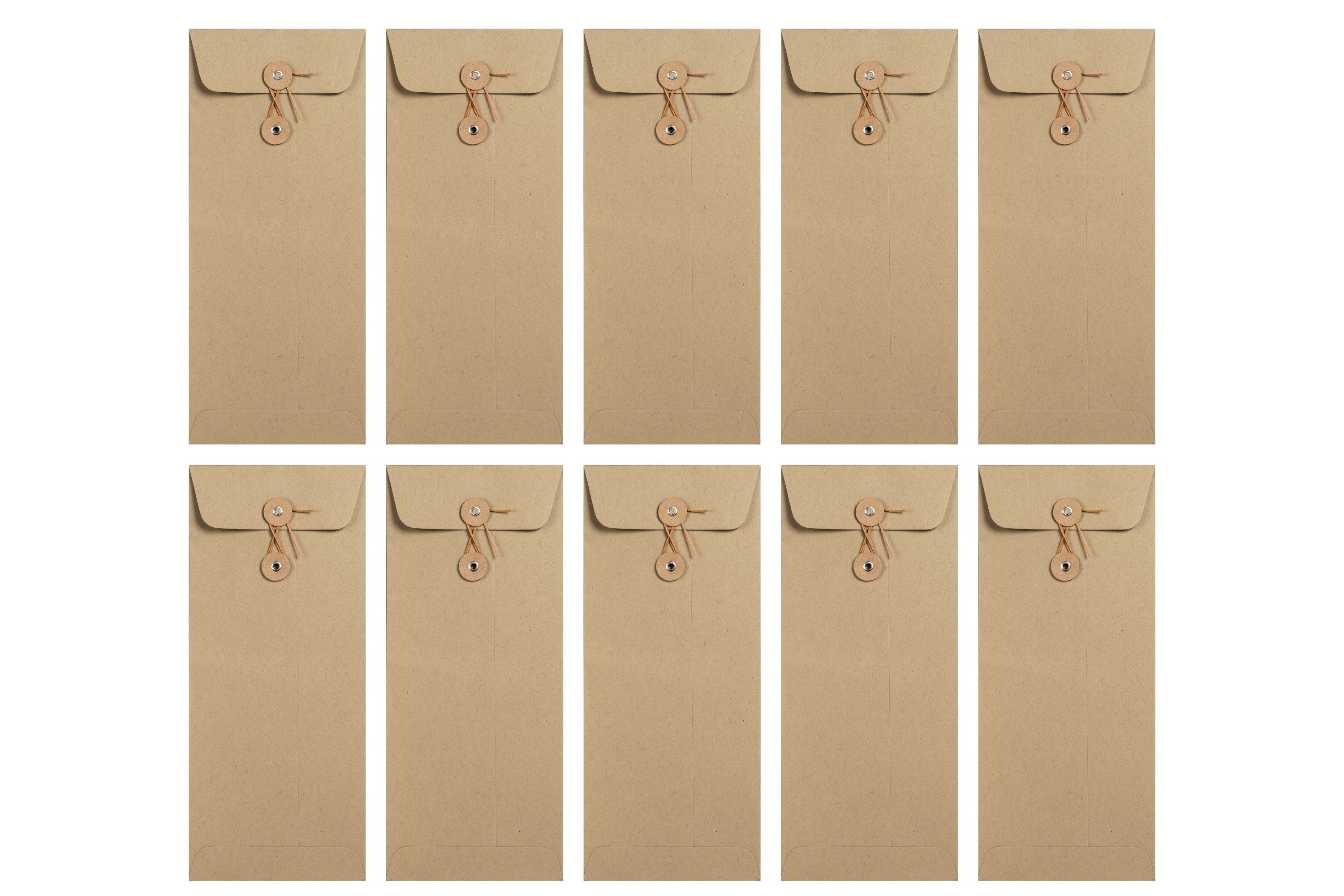 Button-and-String Letter Envelopes, Khaki, Set of 10