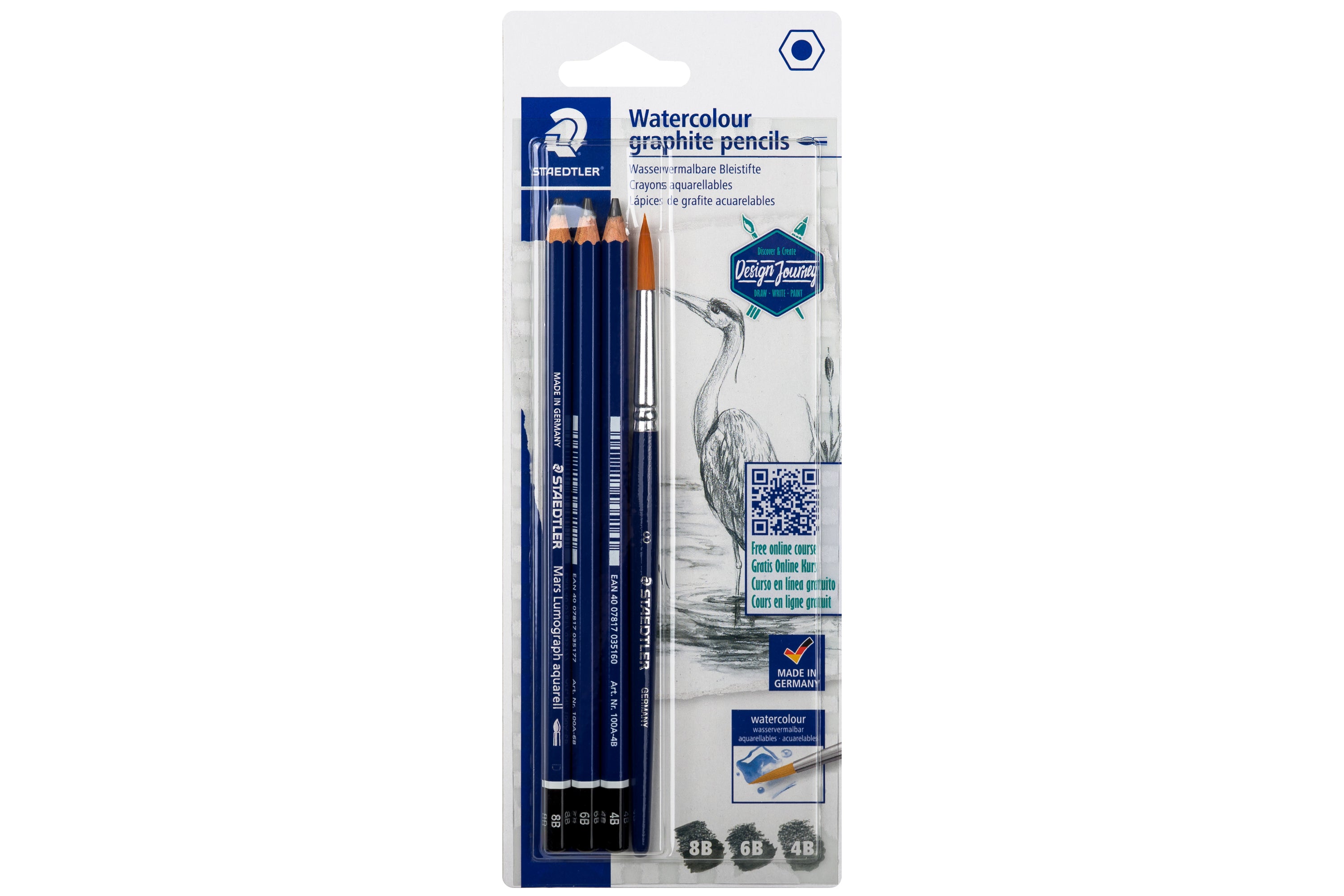 Mars Lumograph Aquarell Pencils, Set of 3 + Brush