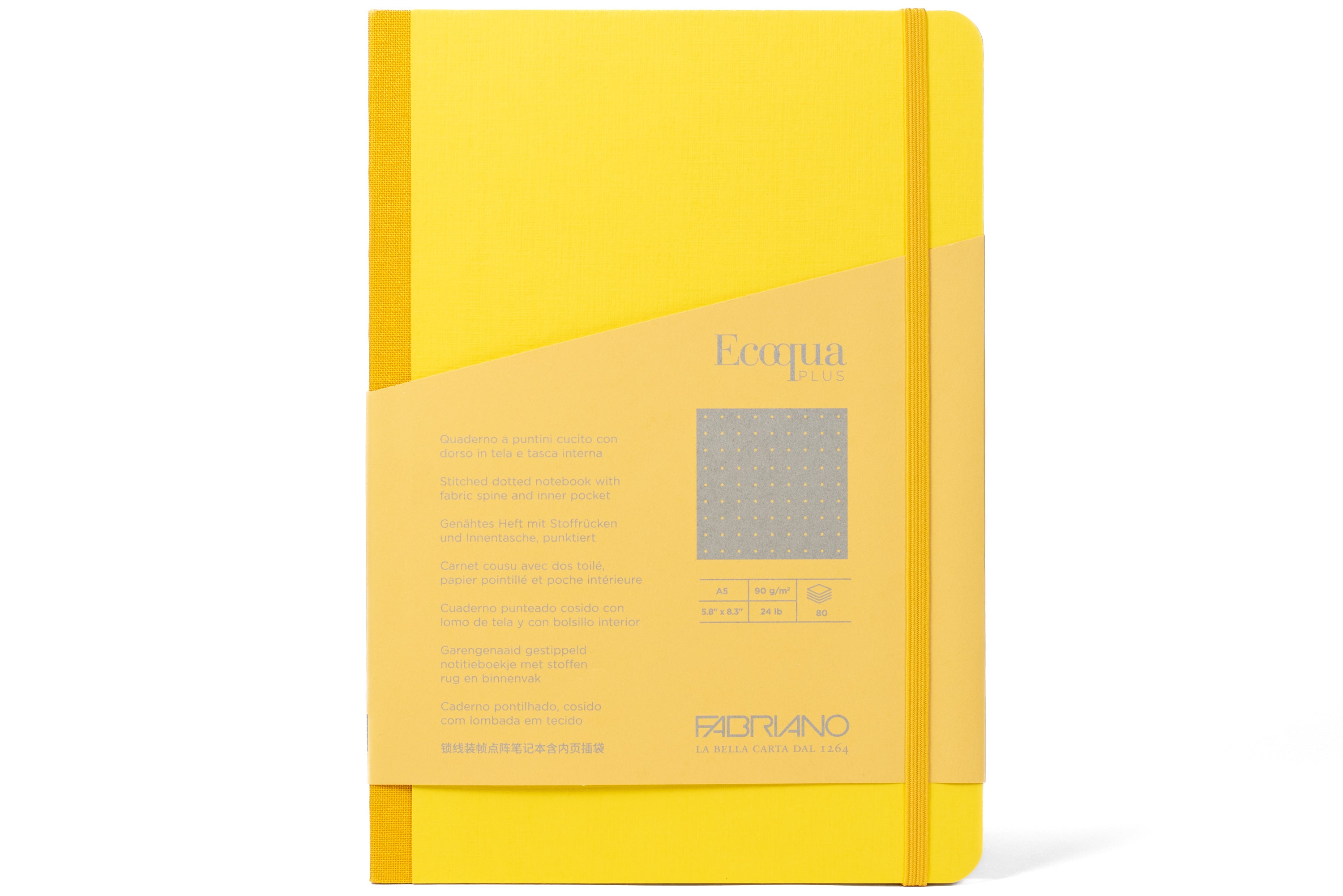 Ecoqua Plus Clothbound Notebook, A5 Dot Grid, Yellow