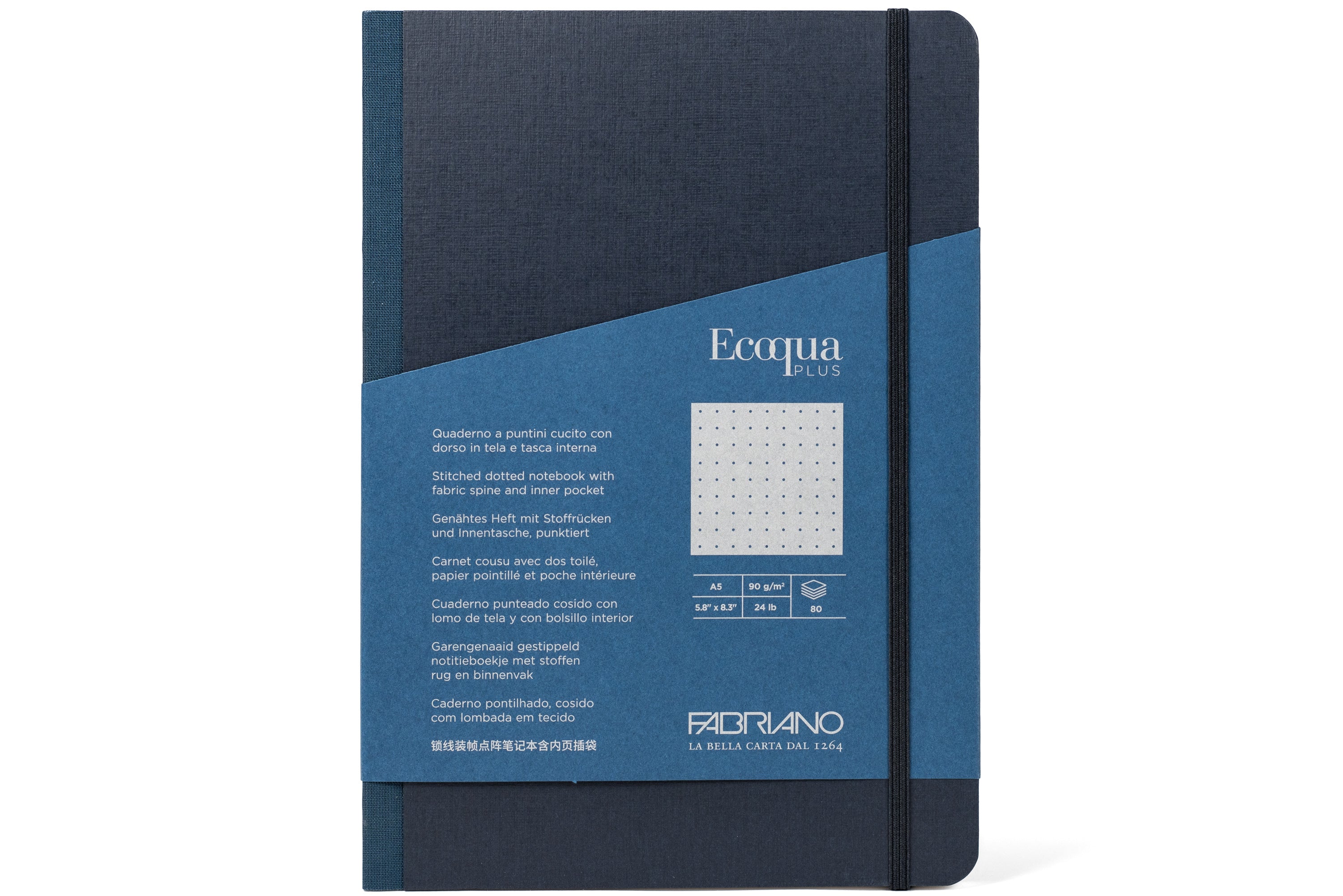 Ecoqua Plus Clothbound Notebook, A5 Dot Grid, Navy