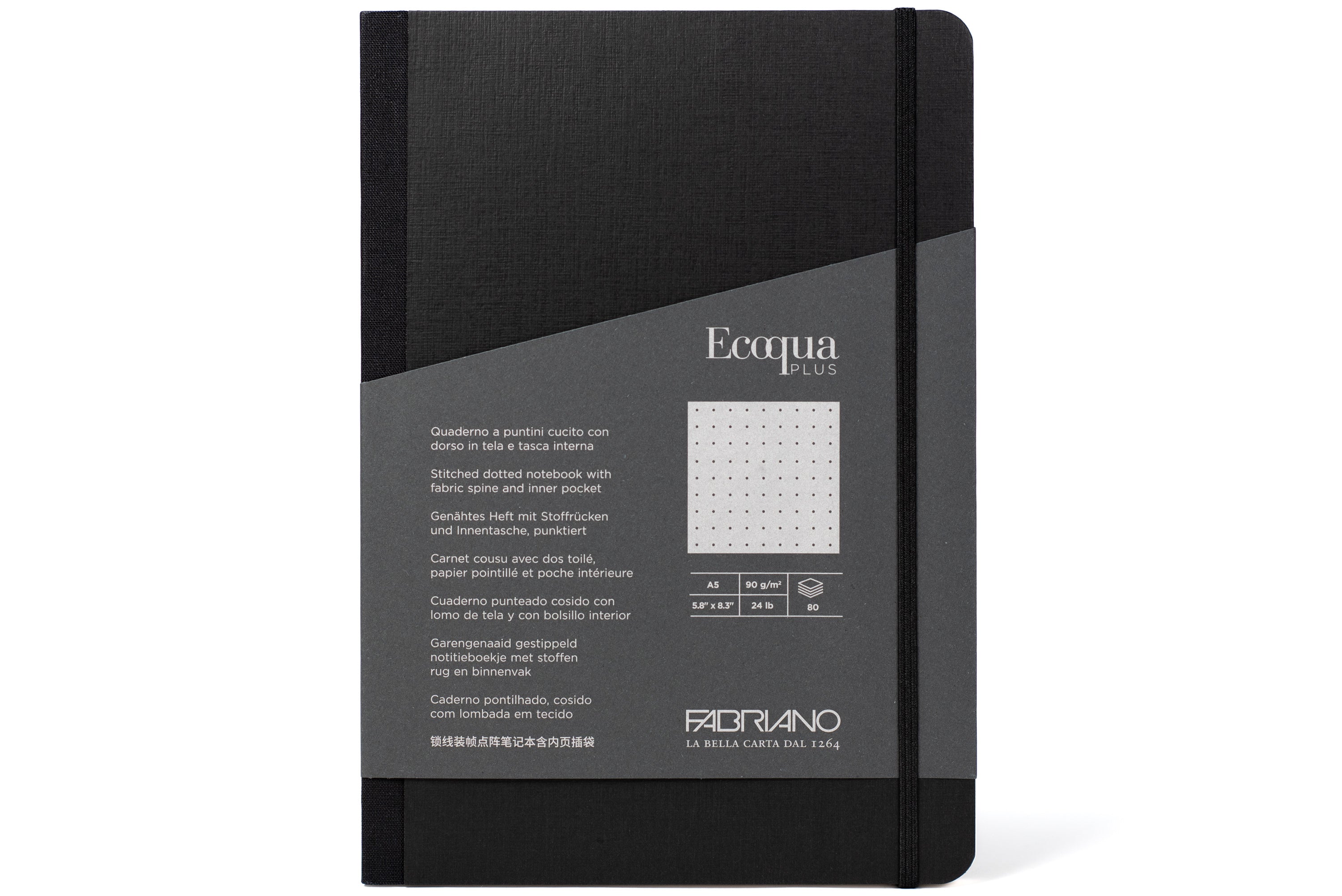 Ecoqua Plus Clothbound Notebook, A5 Dot Grid, Black