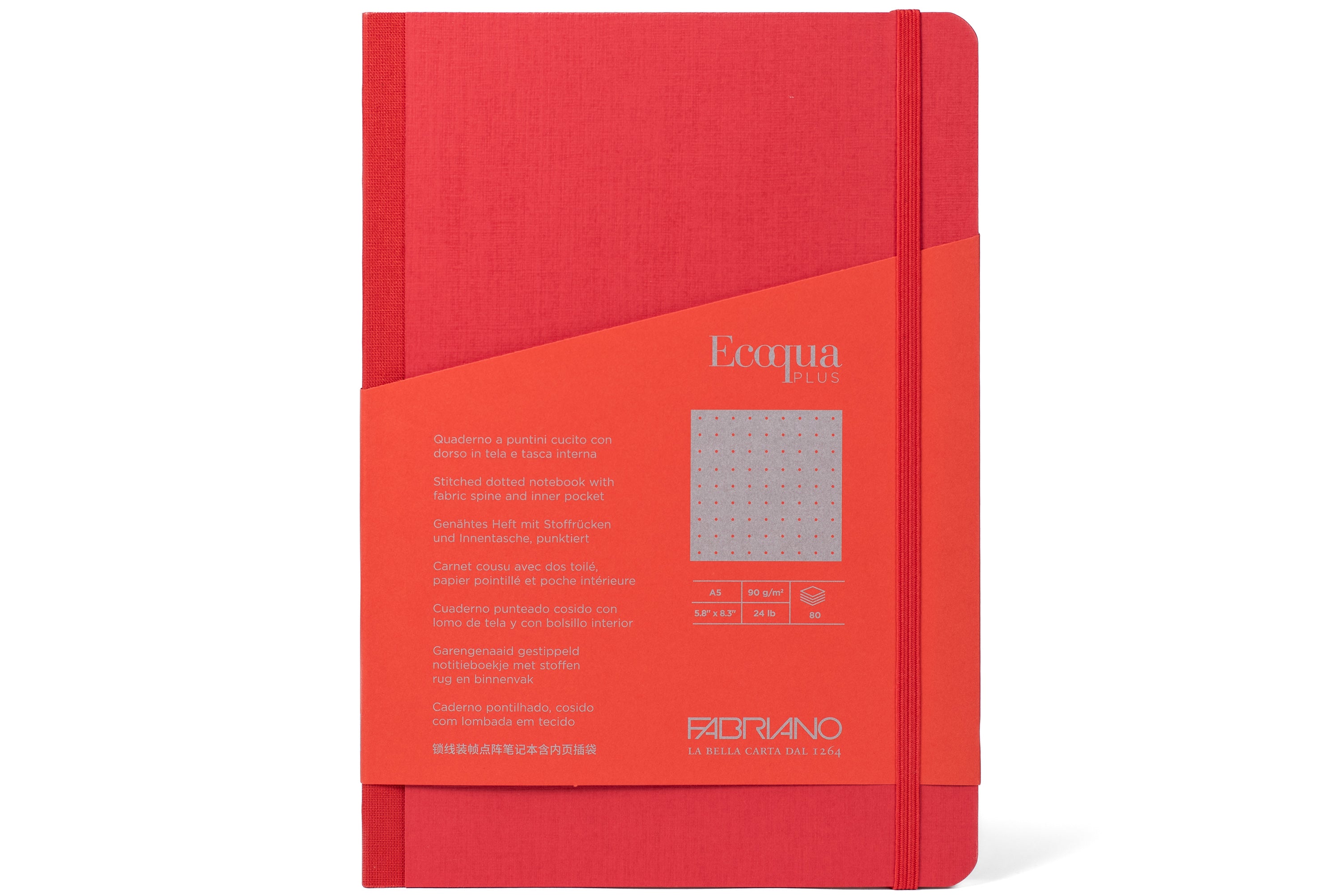 Ecoqua Plus Clothbound Notebook, A5 Dot Grid, Red