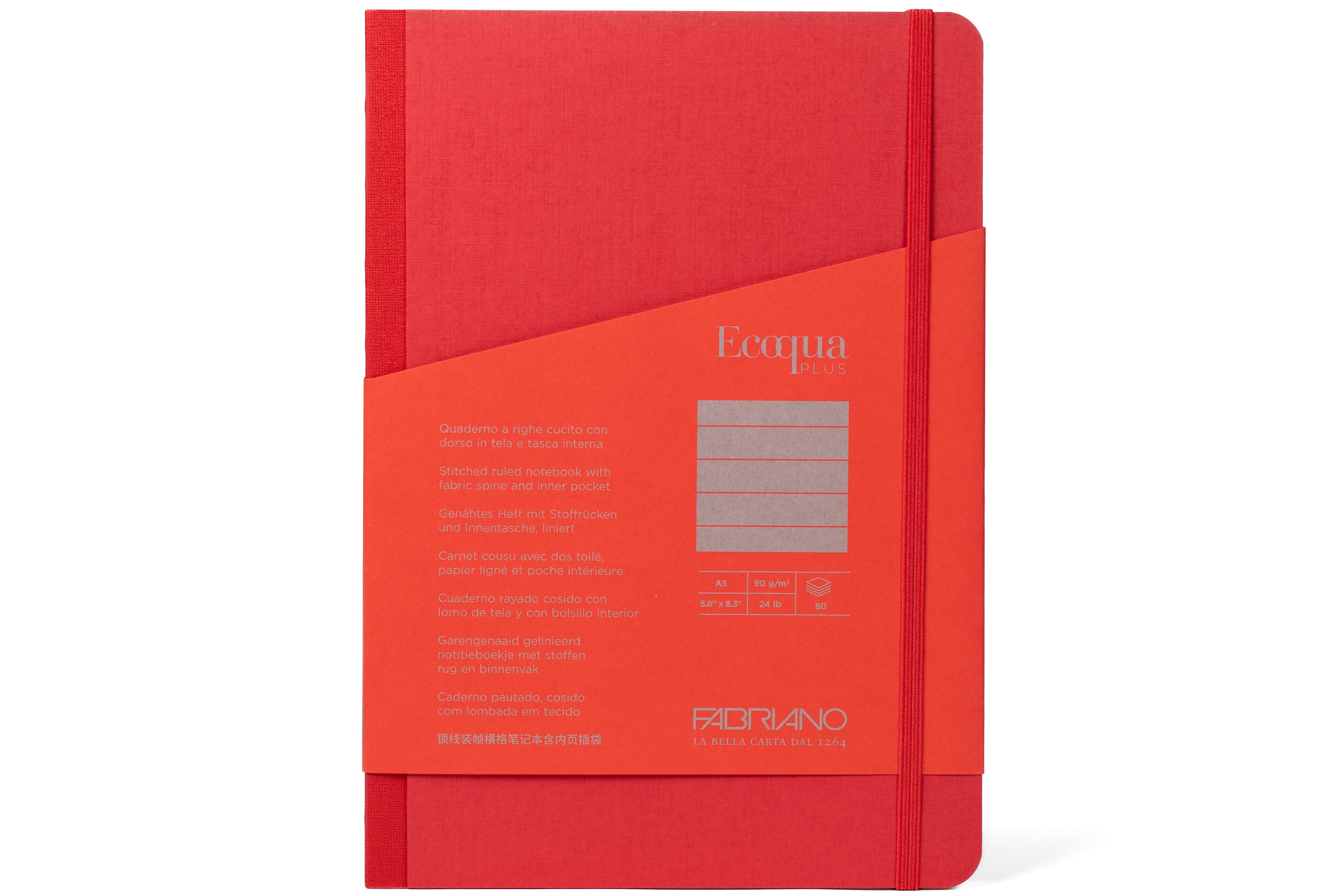 Ecoqua Plus Clothbound Notebook, A5 Lined, Red