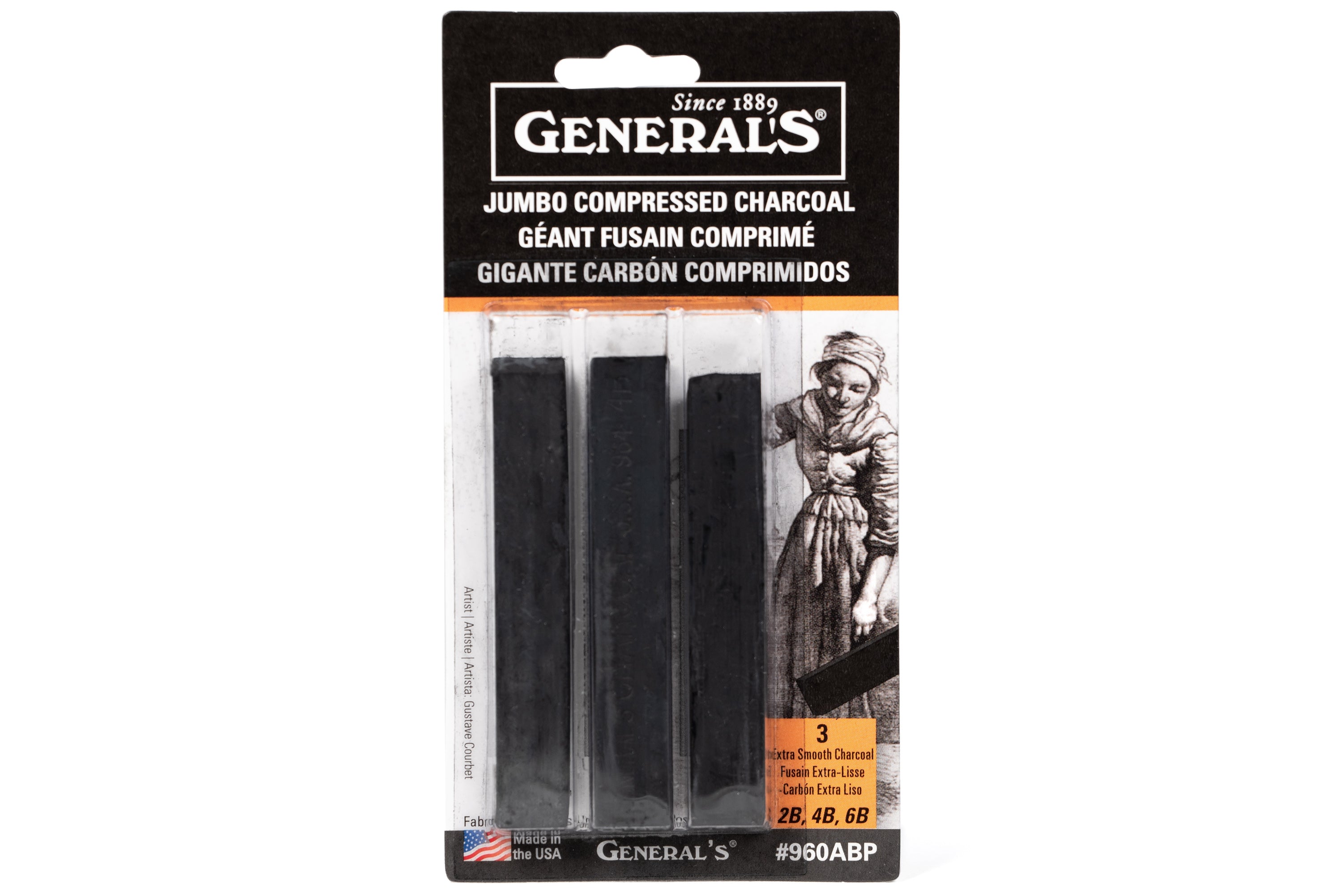 Jumbo Compressed Charcoal Sticks, Set of 3