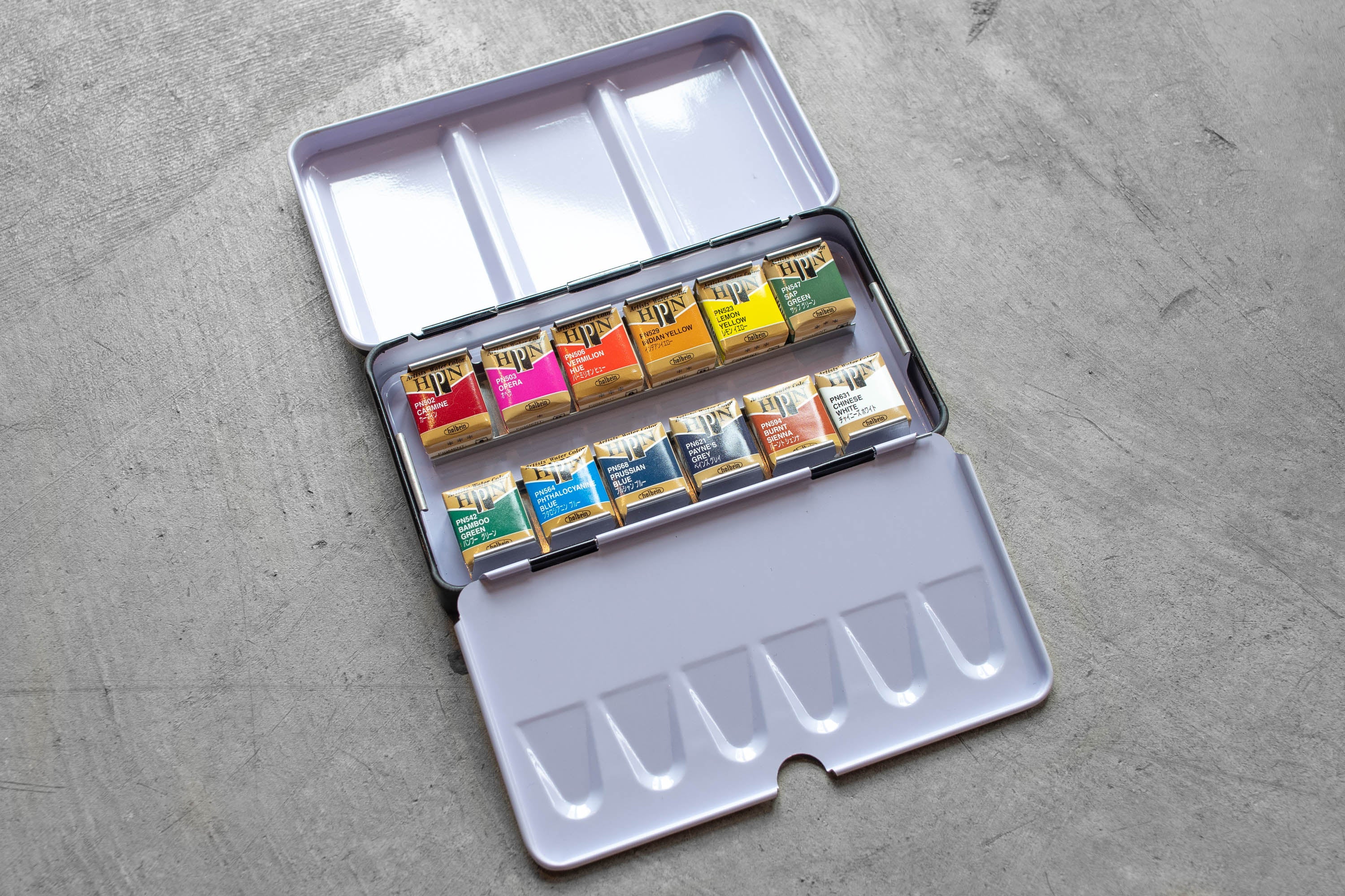 St. Louis Art Supply - Enameled metal watercolor tin, 12 slots - St. Louis Art Supply