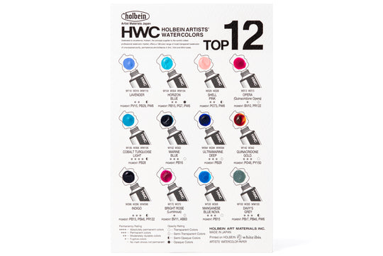 Holbein - Holbein Artists' Watercolor, "Top 12" Dot Card - St. Louis Art Supply