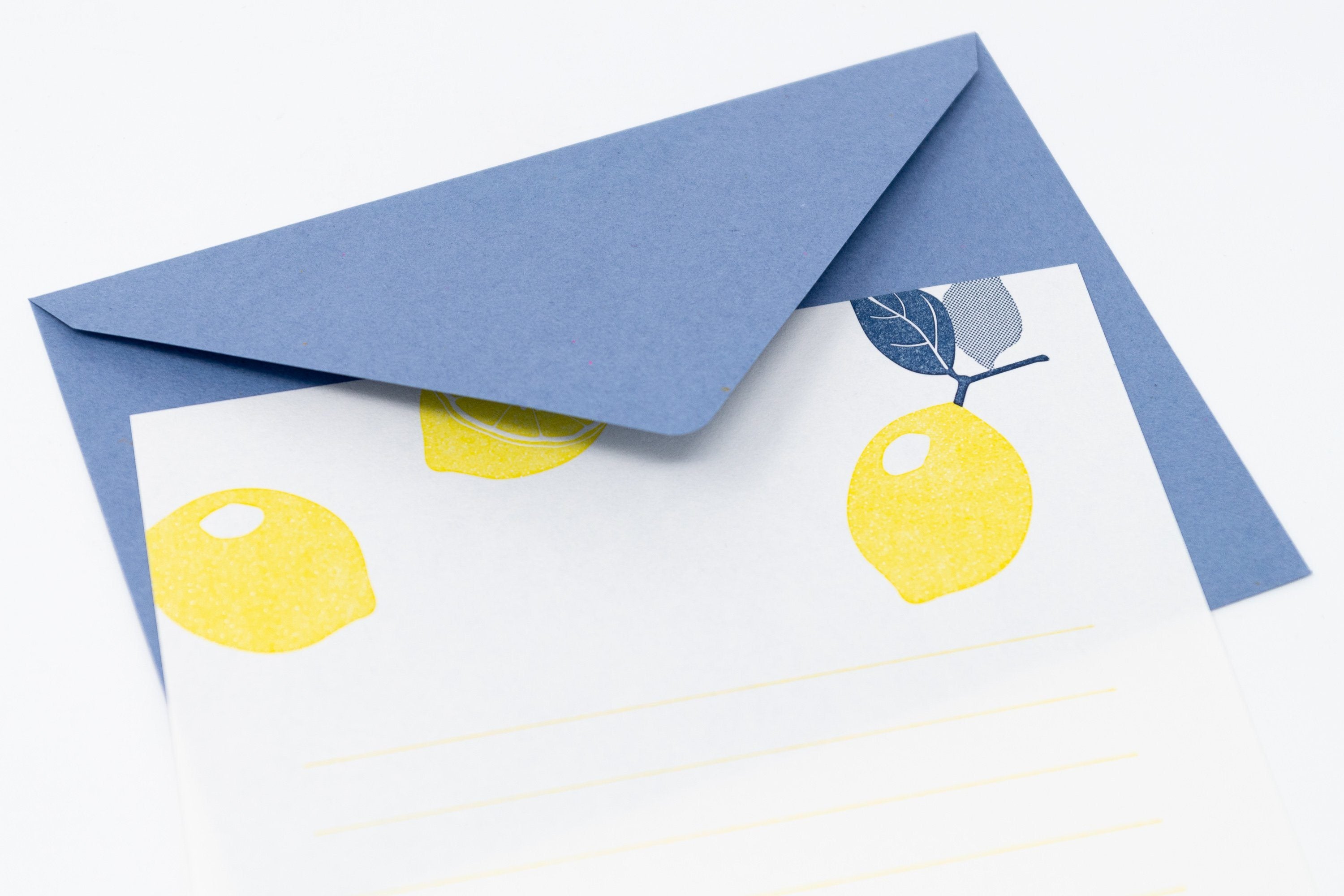 Letterpress stationery, blue/lemonsMidori