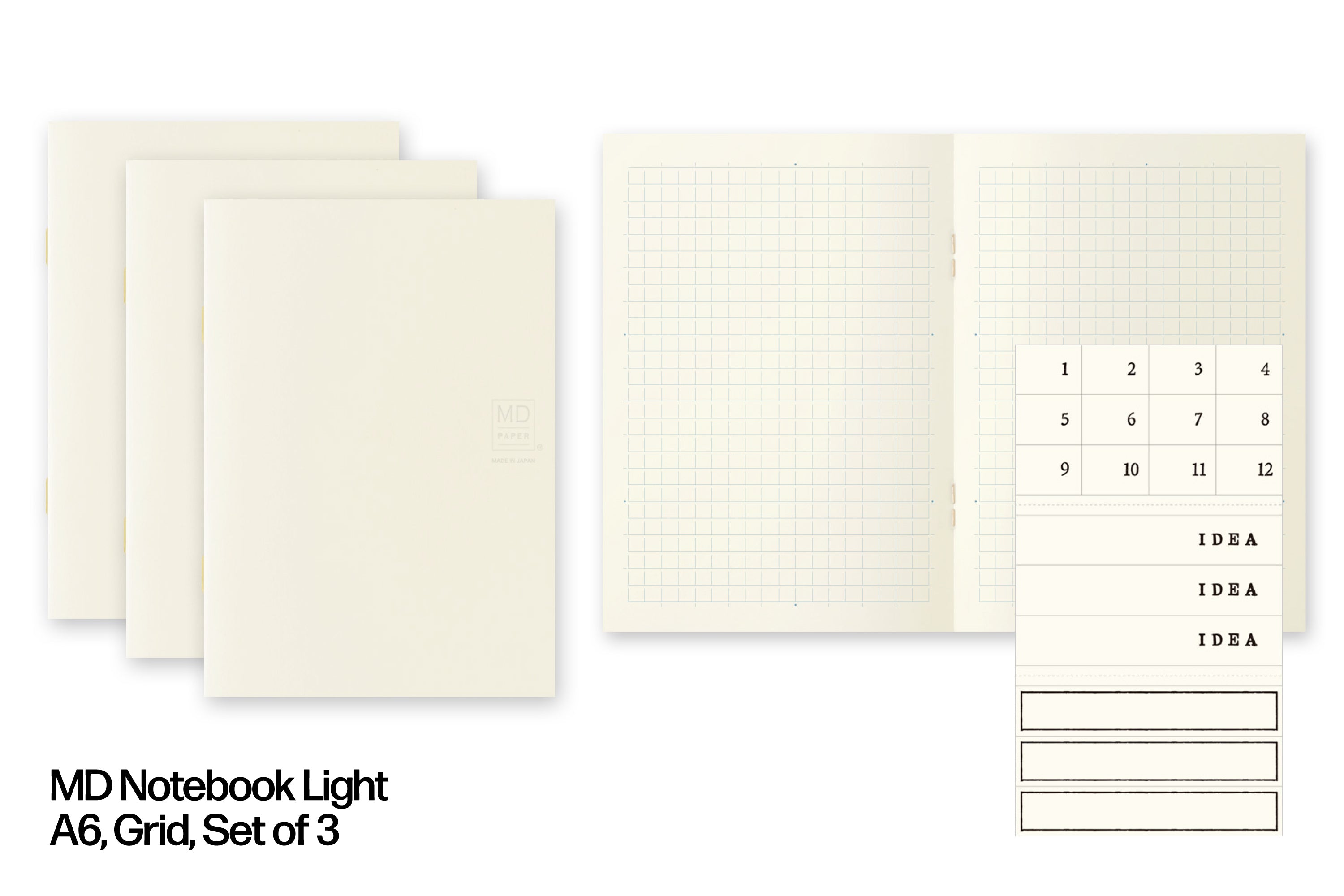MD Notebook Light, A6 Grid, Set of 3