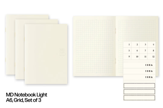 MD Notebook Light, A6 Grid, Set of 3