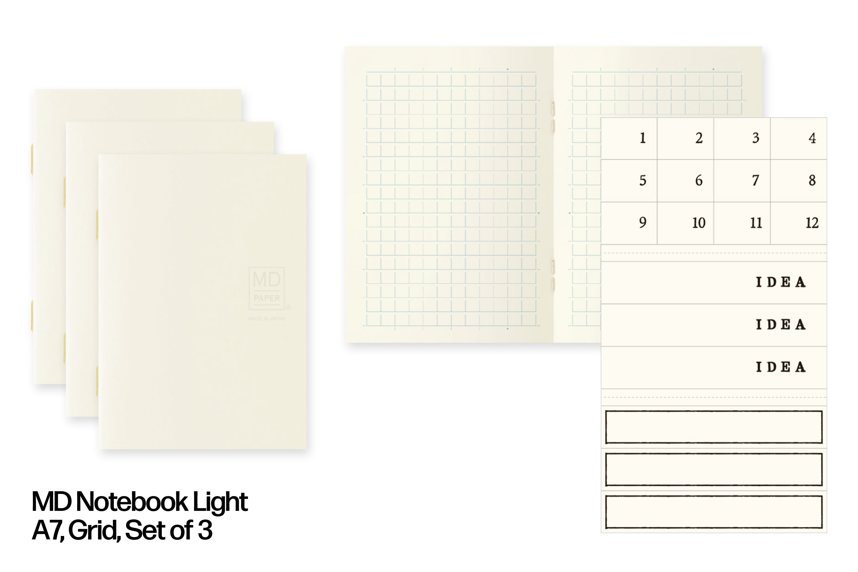MD Notebook Light, A7 Grid, Set of 3