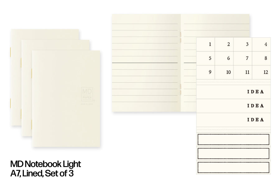 MD Notebook Light, A7 Lined, Set of 3