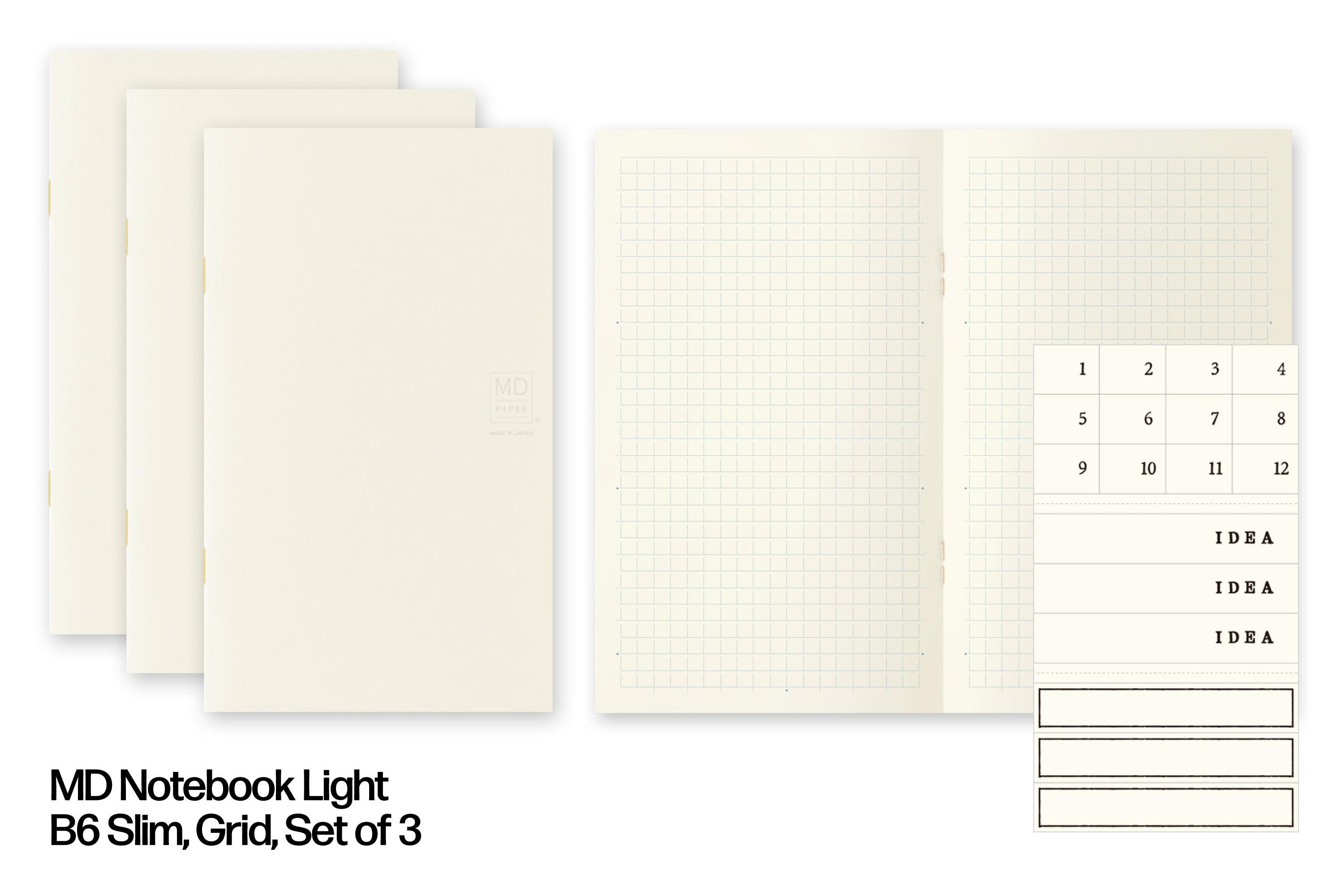 MD Notebook Light, B6 Slim, Grid, Set of 3