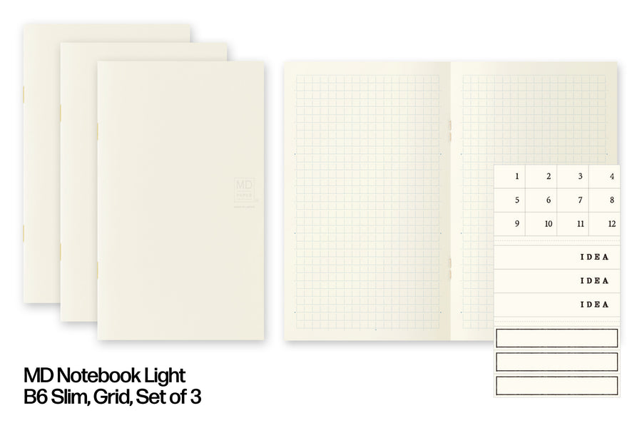 MD Notebook Light, B6 Slim, Grid, Set of 3