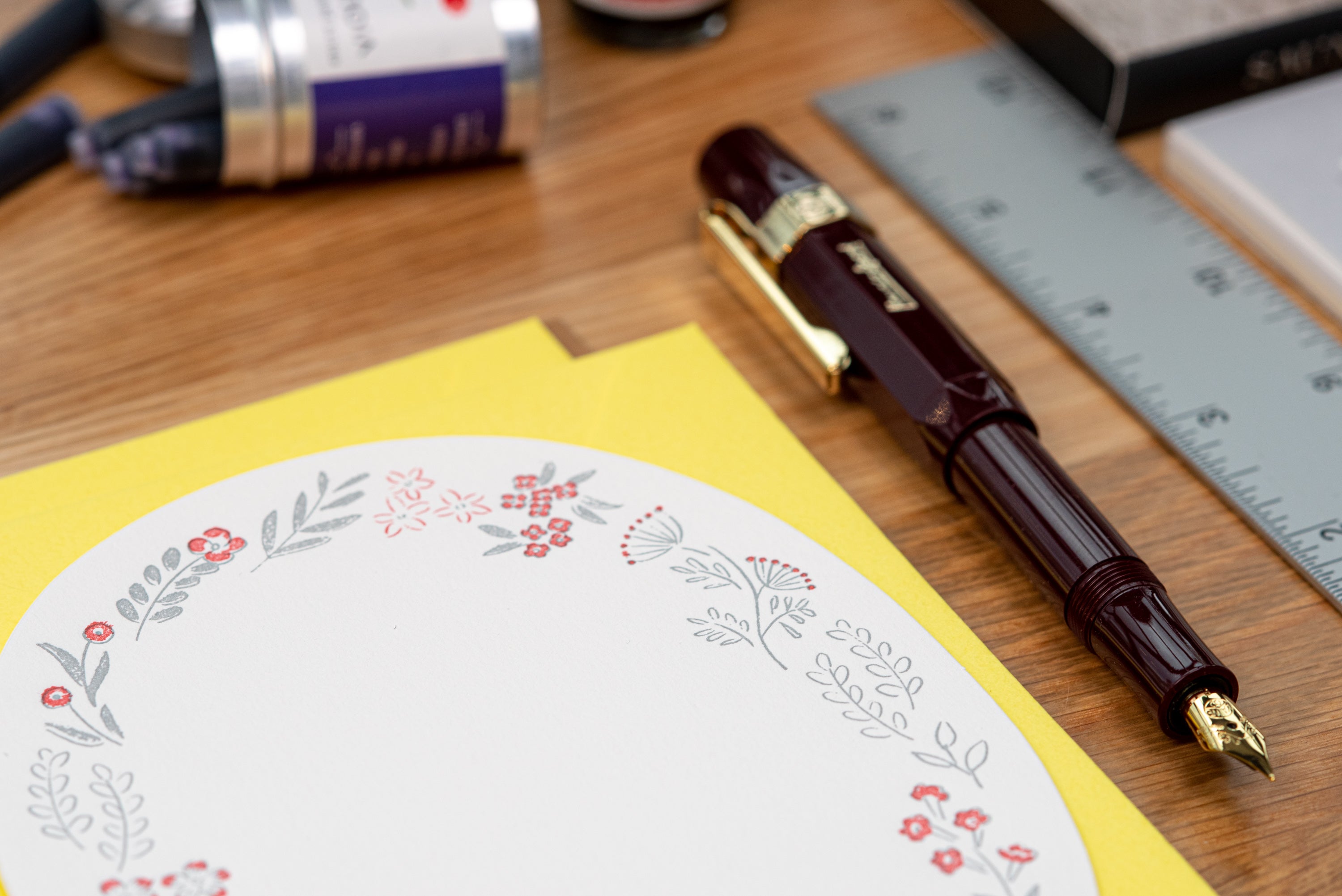 Midori - Die-Cut Letterpress Note Set, Yellow/Red - St. Louis Art Supply