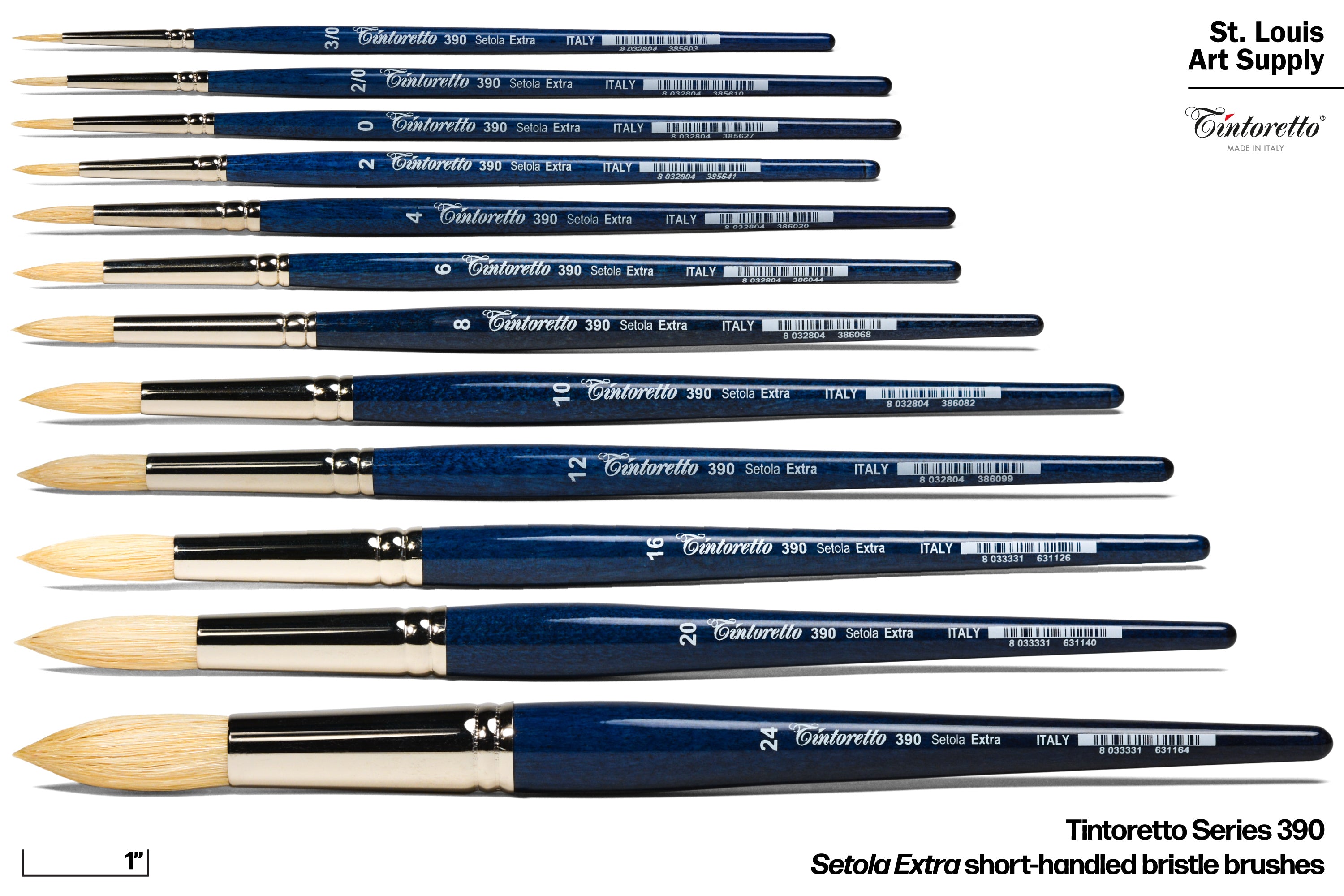 Setola Extra Short-Handled Bristle Brushes, Series 390 (Round)