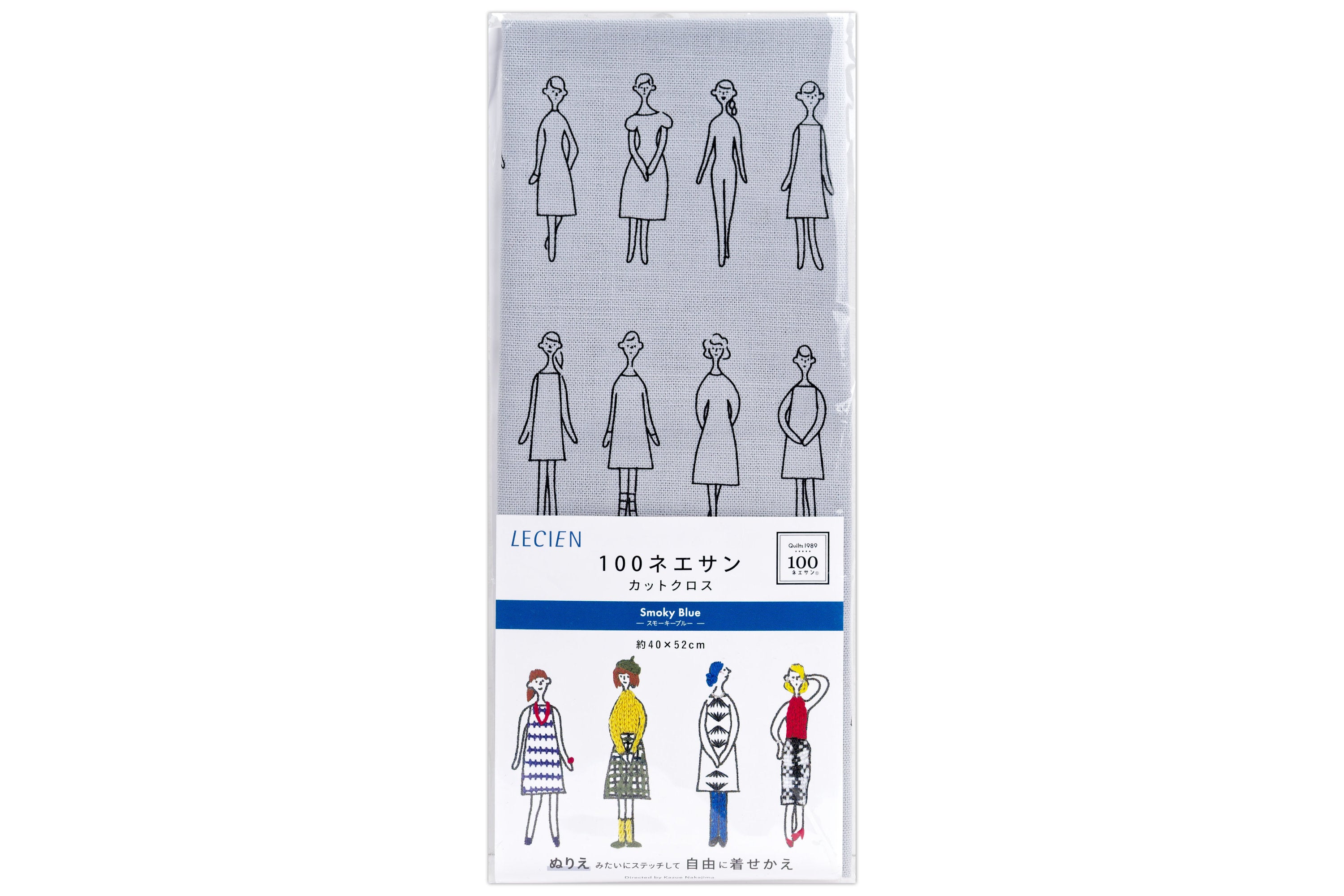 "100 Nee-san" Embroidery Fabric, Smoky Blue