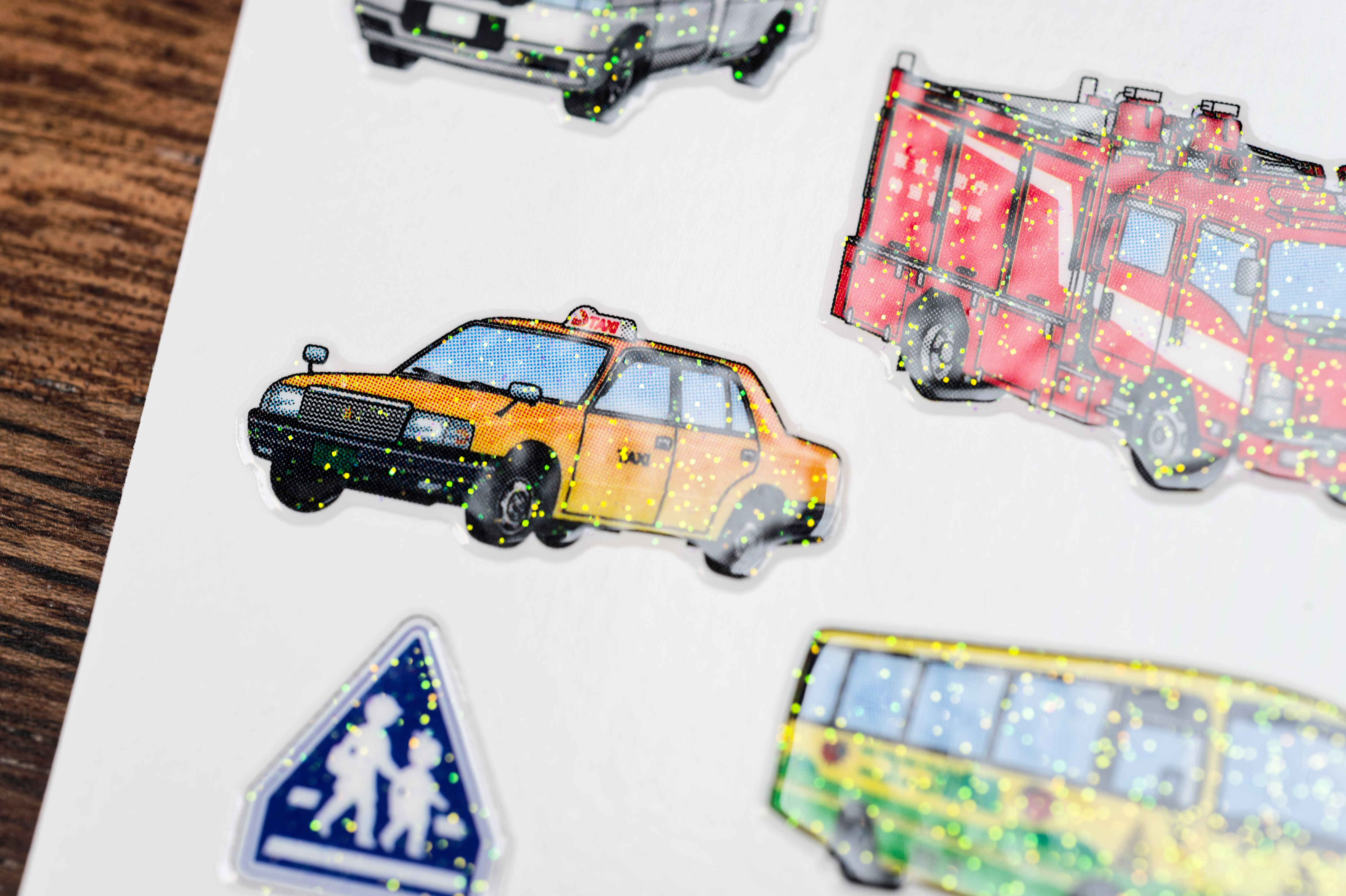 Glitter-Glue Sticker Sheet, Transportation