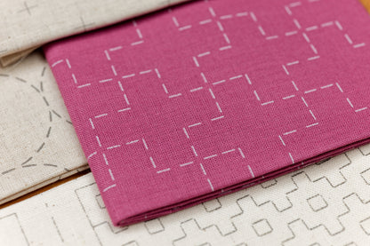 Sashiko Cloth with Disappearing Lines (Faded Red/Plusses)