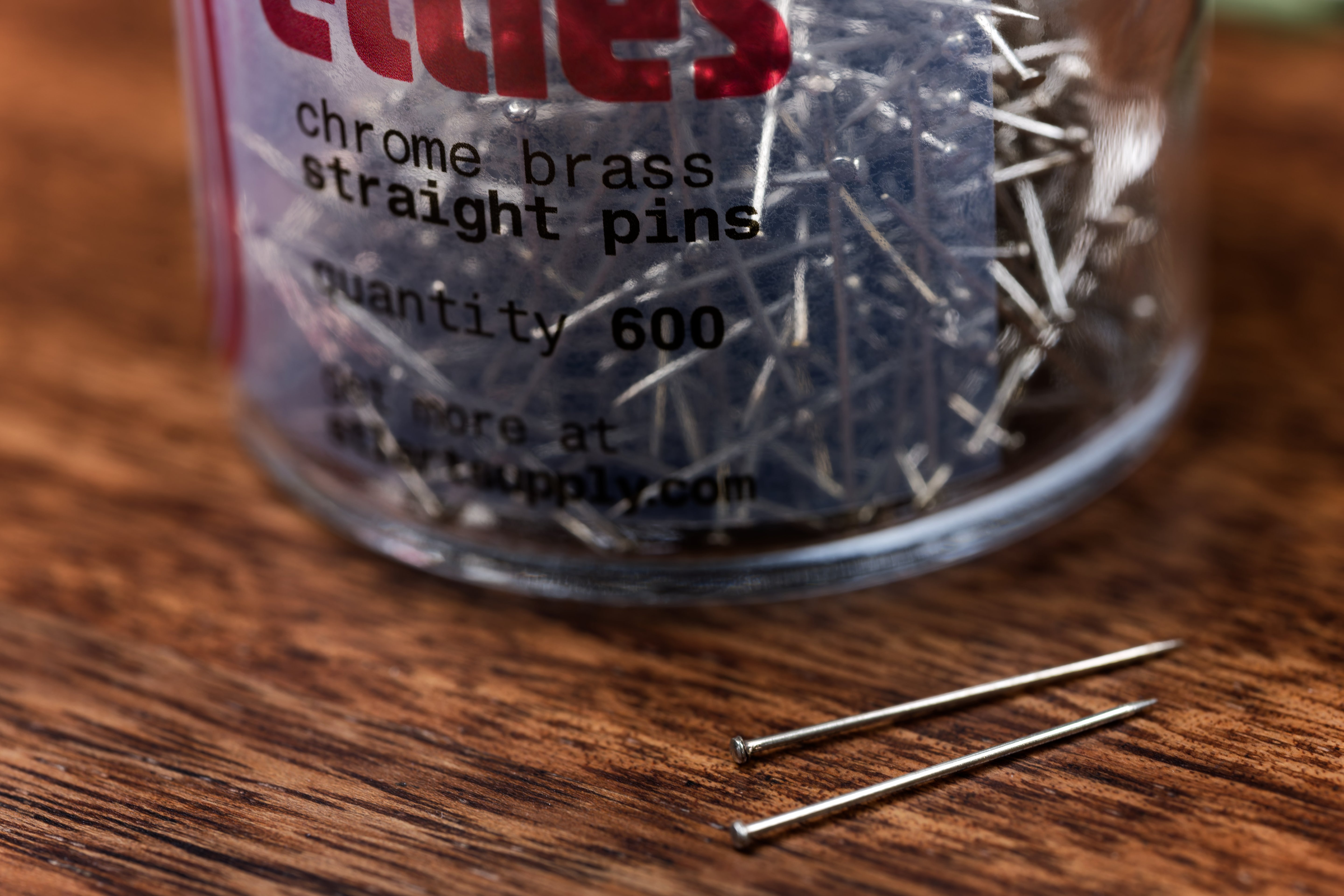 Chrome Brass Straight Pins, Jar of 600