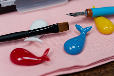 Porcelain Whale Brush Rest, Blue