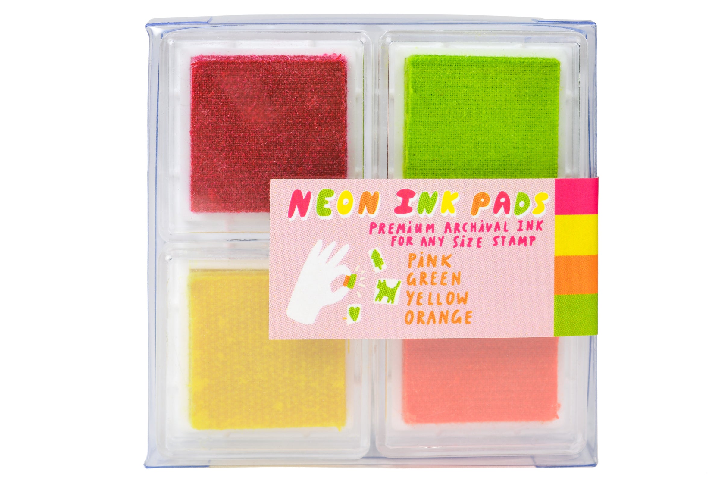 Yellow Owl Ink Pad Set- Neon Colors- Pink, Orange, Green, Yellow