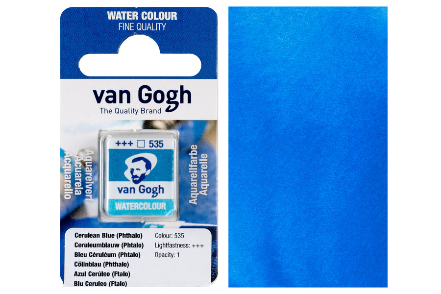 Van Gogh Watercolor Half Pan, #535 Cerulean Blue Phthalo